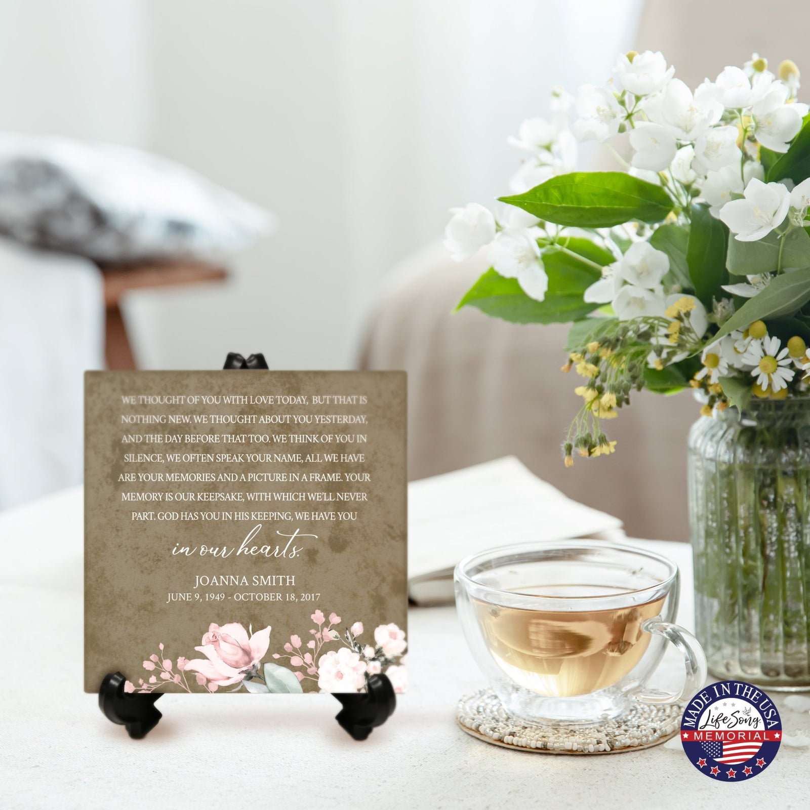 Personalized Memorial Ceramic Trivet with Stand for Home Decor - We Thought Of You - LifeSong Milestones