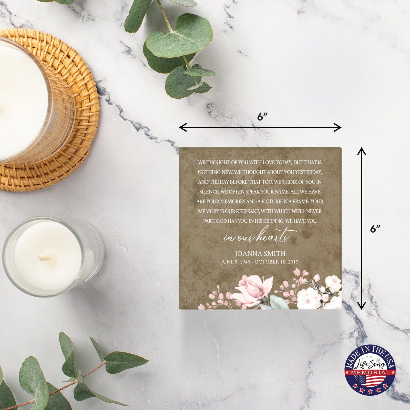 Personalized Memorial Ceramic Trivet with Stand for Home Decor - We Thought Of You - LifeSong Milestones