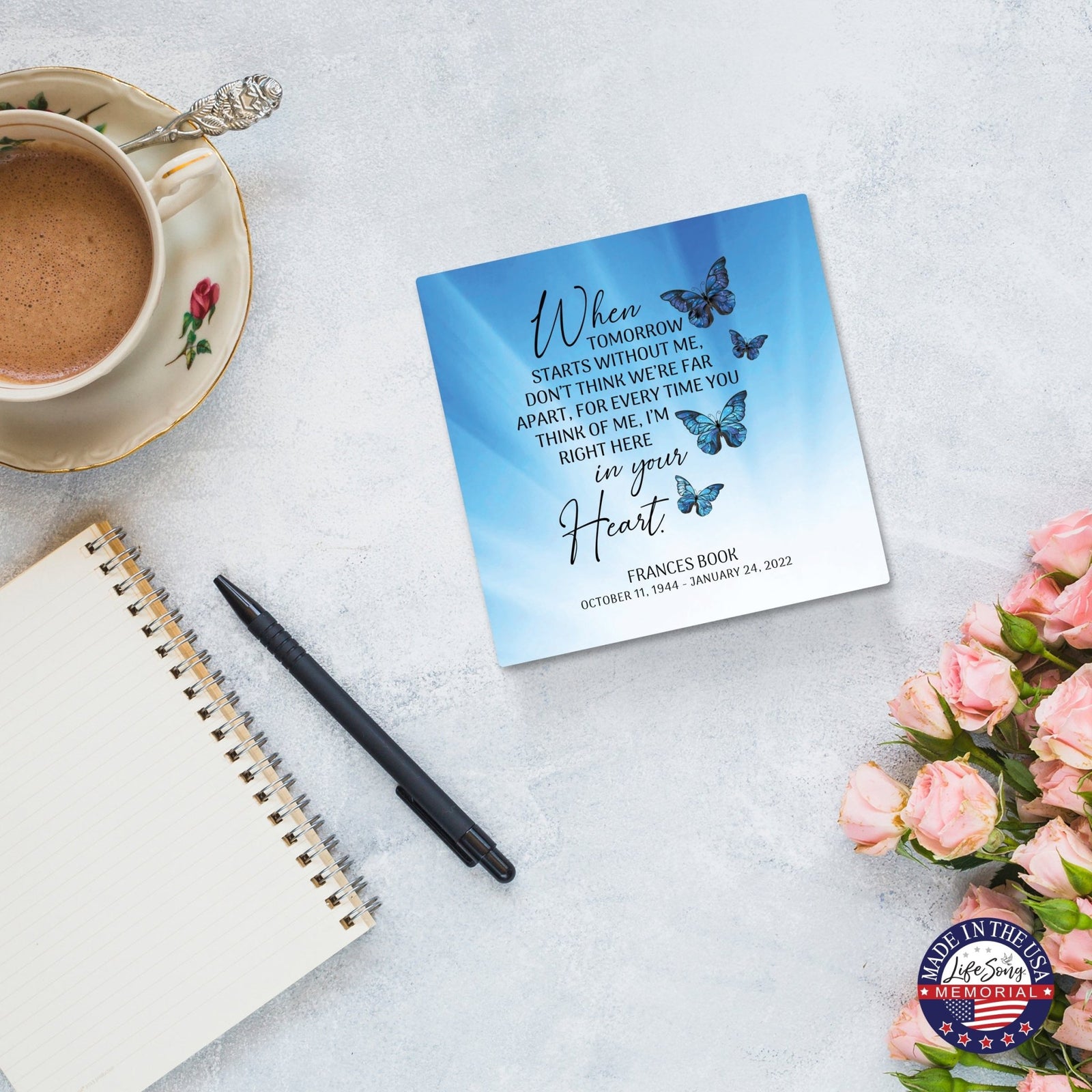 Personalized Memorial Ceramic Trivet with Stand for Home Decor - When Tomorrow Starts - LifeSong Milestones