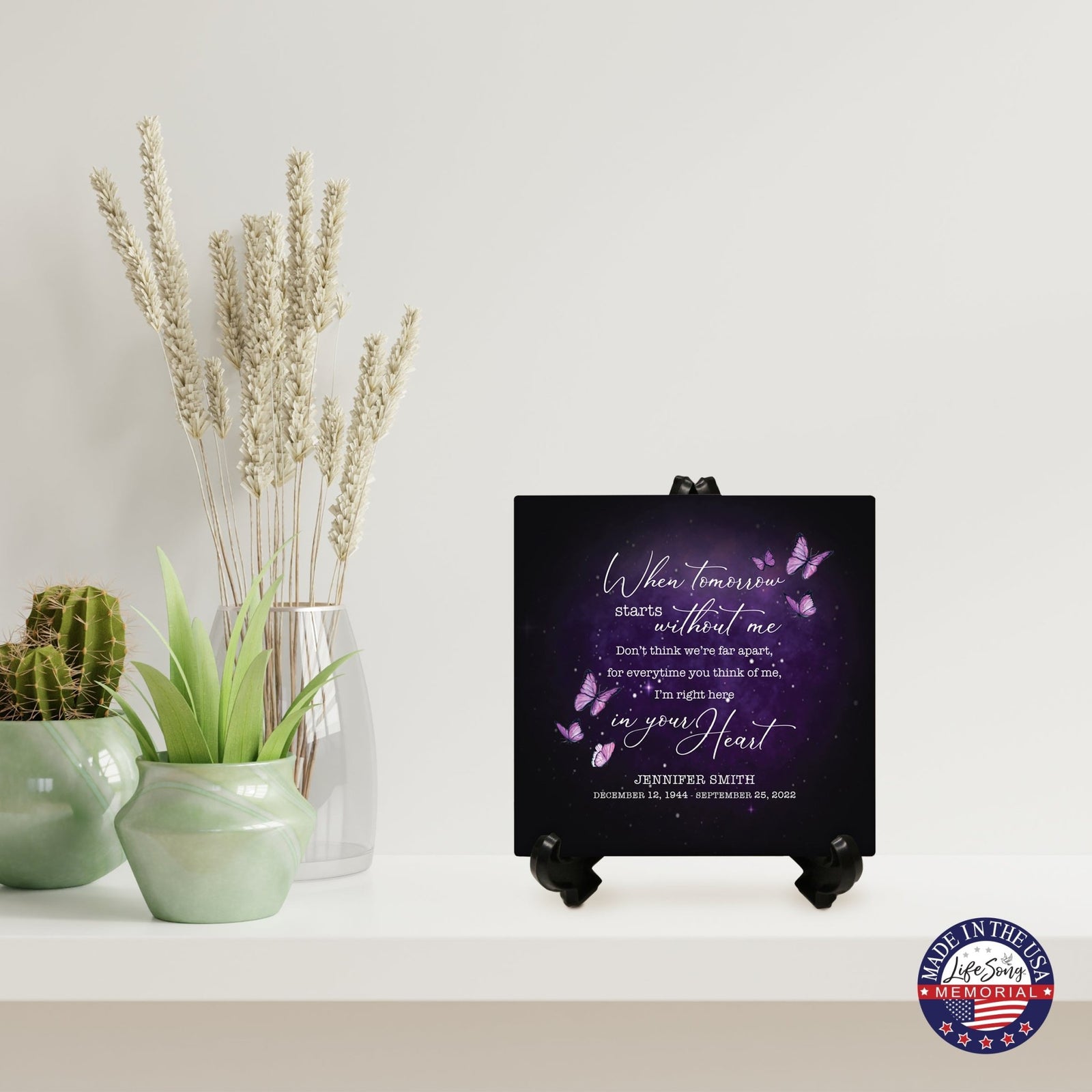 Personalized Memorial Ceramic Trivet with Stand for Home Decor - When Tomorrow Starts - LifeSong Milestones