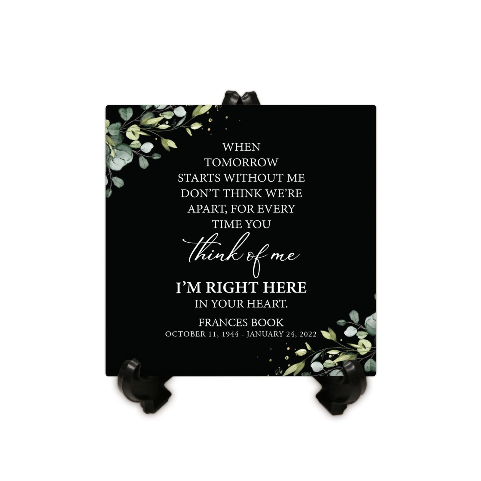 Personalized Memorial Ceramic Trivet with Stand for Home Decor - When Tomorrow Starts - LifeSong Milestones