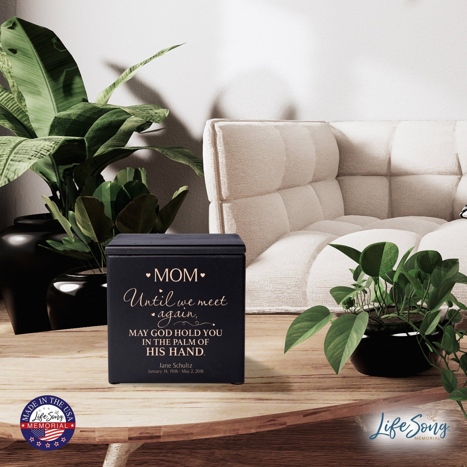 Custom Memorial Handcrafted Wooden Keepsake Urn Box for Mom