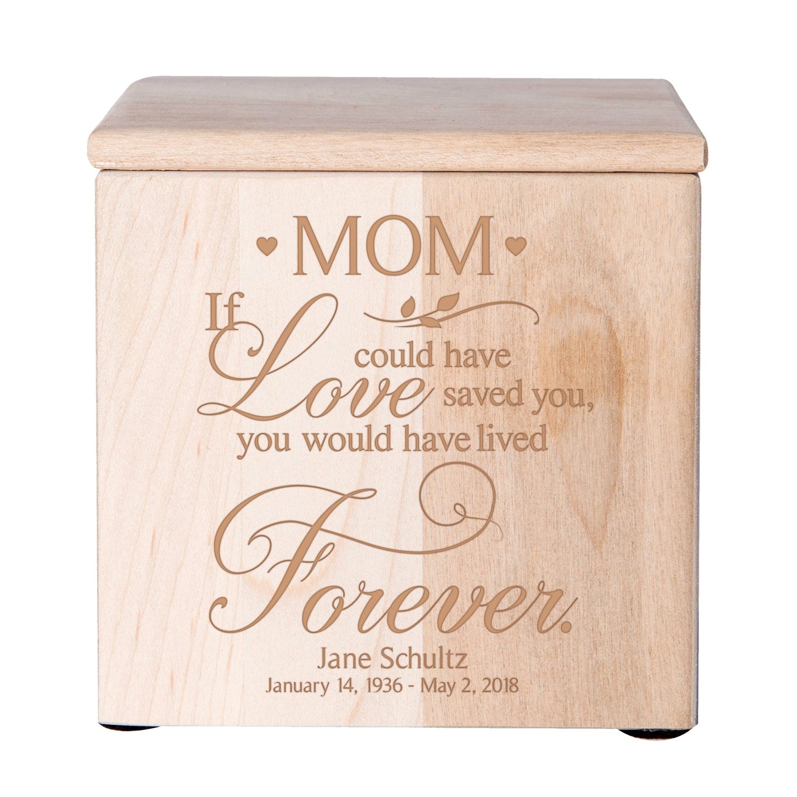 Small Personalized Wooden Keepsake Urn Box for Mom