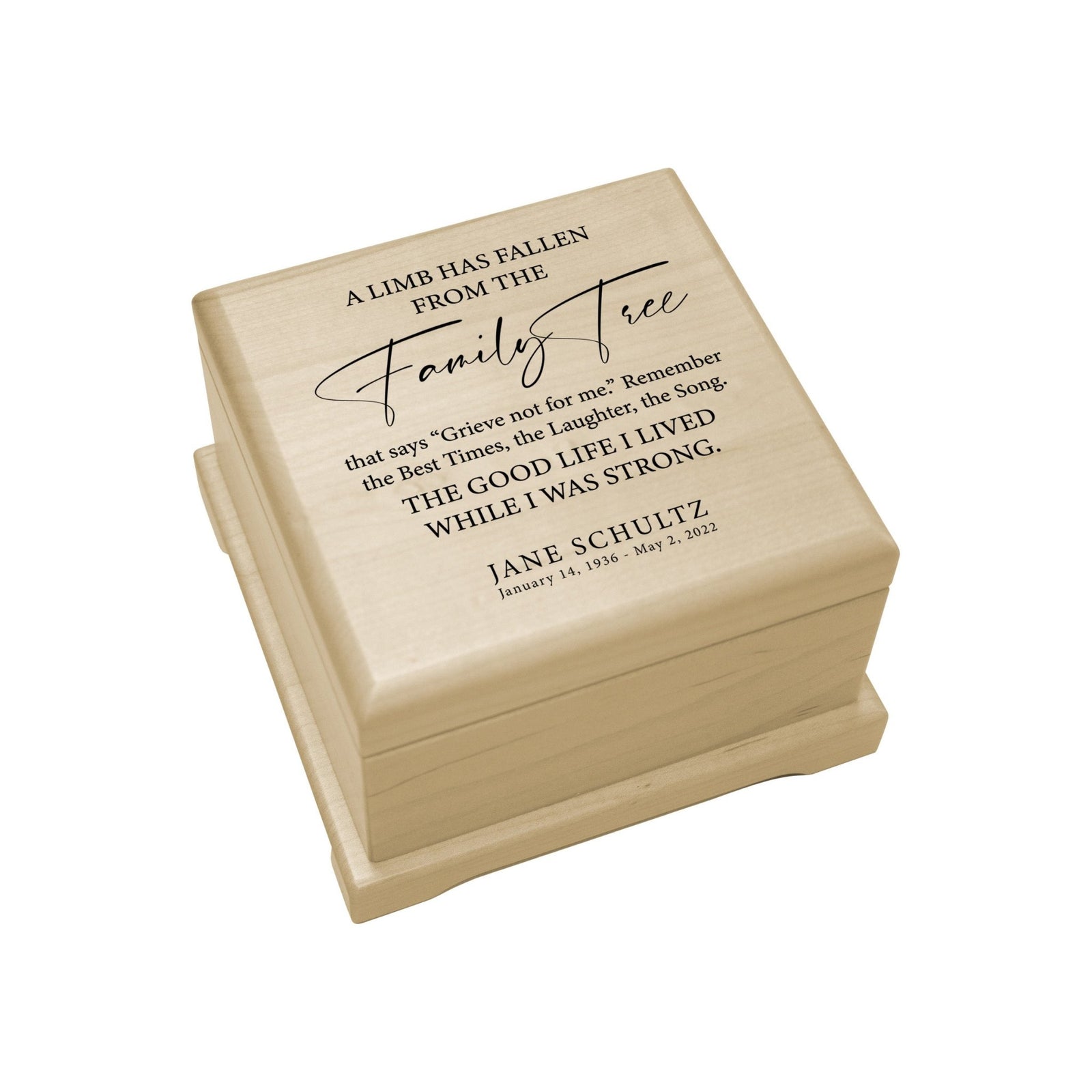 Personalized Memorial Cremation Wooden Keepsake Urn For Human Ashes - A Limb Has fallen - LifeSong Milestones