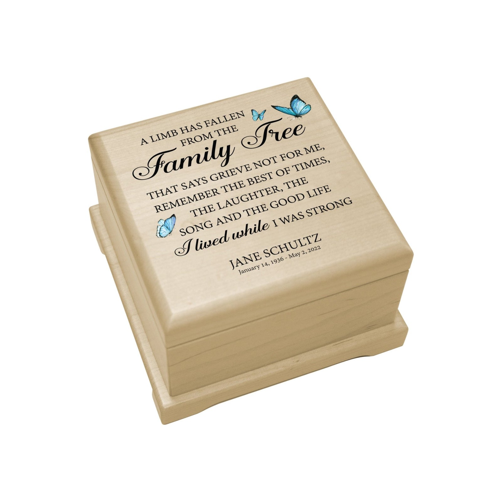 Personalized Memorial Cremation Wooden Keepsake Urn For Human Ashes - A Limb Has fallen - LifeSong Milestones