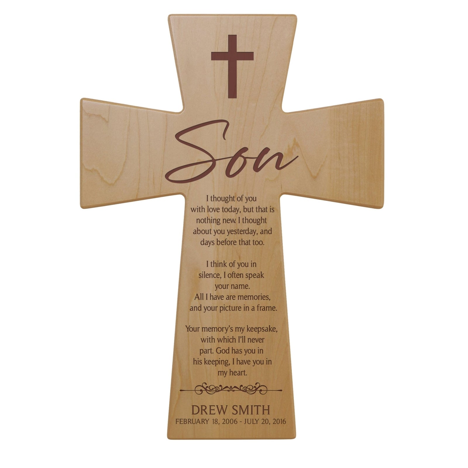Personalized Memorial Engraved Wall Cross Bereavement Gifts - I Thought Of You - LifeSong Milestones