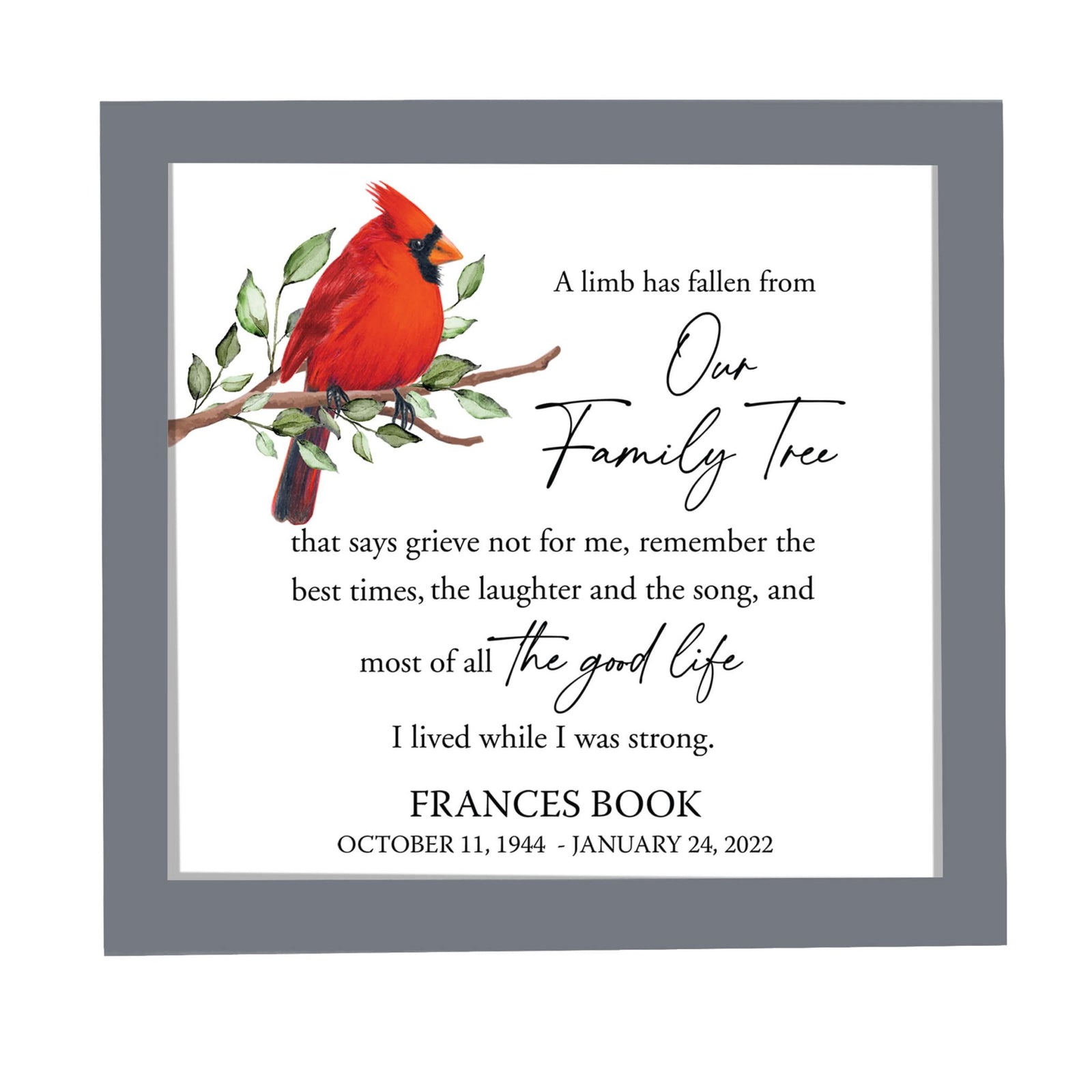 Personalized Memorial Framed Shadow Box for Loss of Loved One - A Limb Has Fallen From - LifeSong Milestones