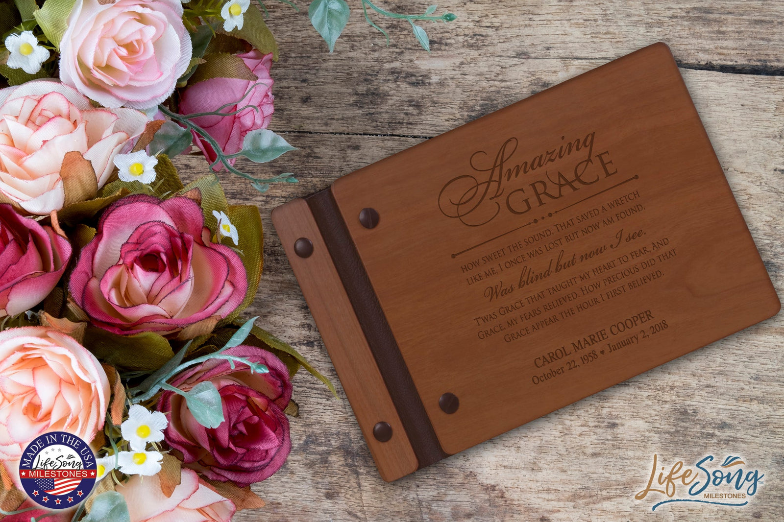 Personalized Memorial Guest Book - Amazing Grace - LifeSong Milestones