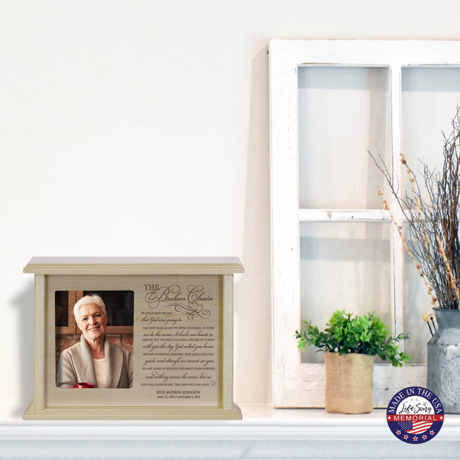 Personalized Memorial Horizontal Cremation Urn For Adult Ashes - The Broken Chain - LifeSong Milestones