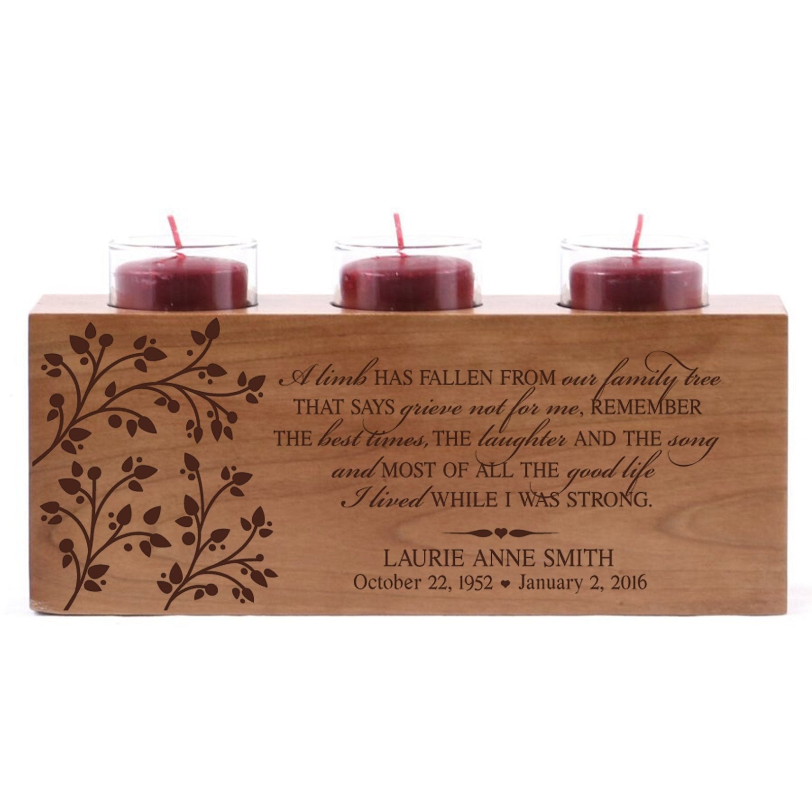 Personalized Memorial Sympathy Gift Candle Holder - A Limb Has Fallen - LifeSong Milestones