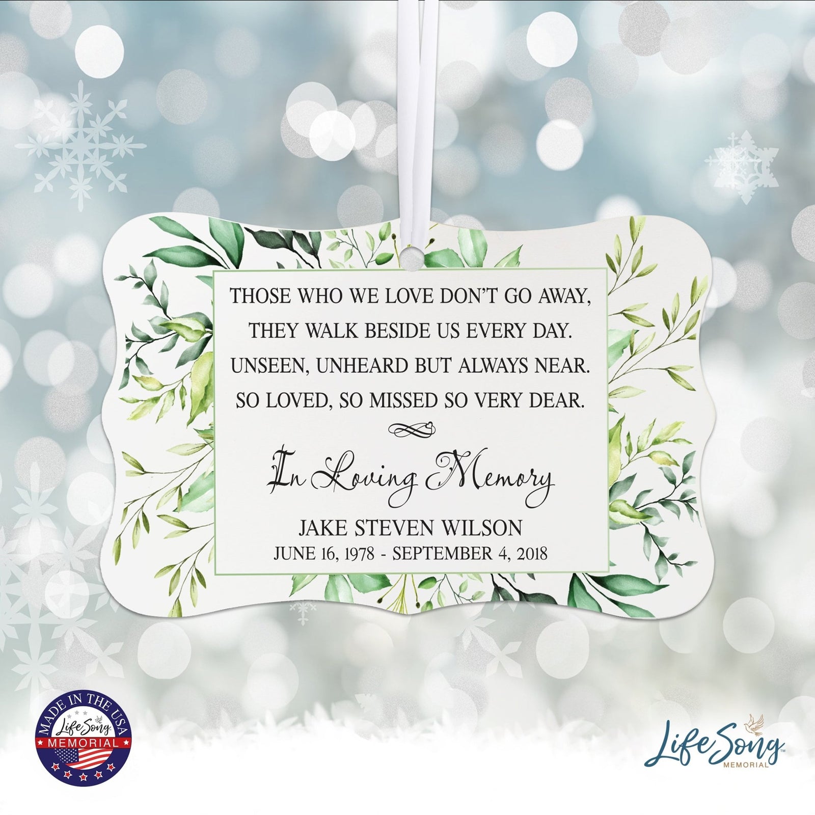 Personalized Memorial White Scalloped Memorial Ornament For The Loss Of Loved One 4x2.5 - Floral - LifeSong Milestones