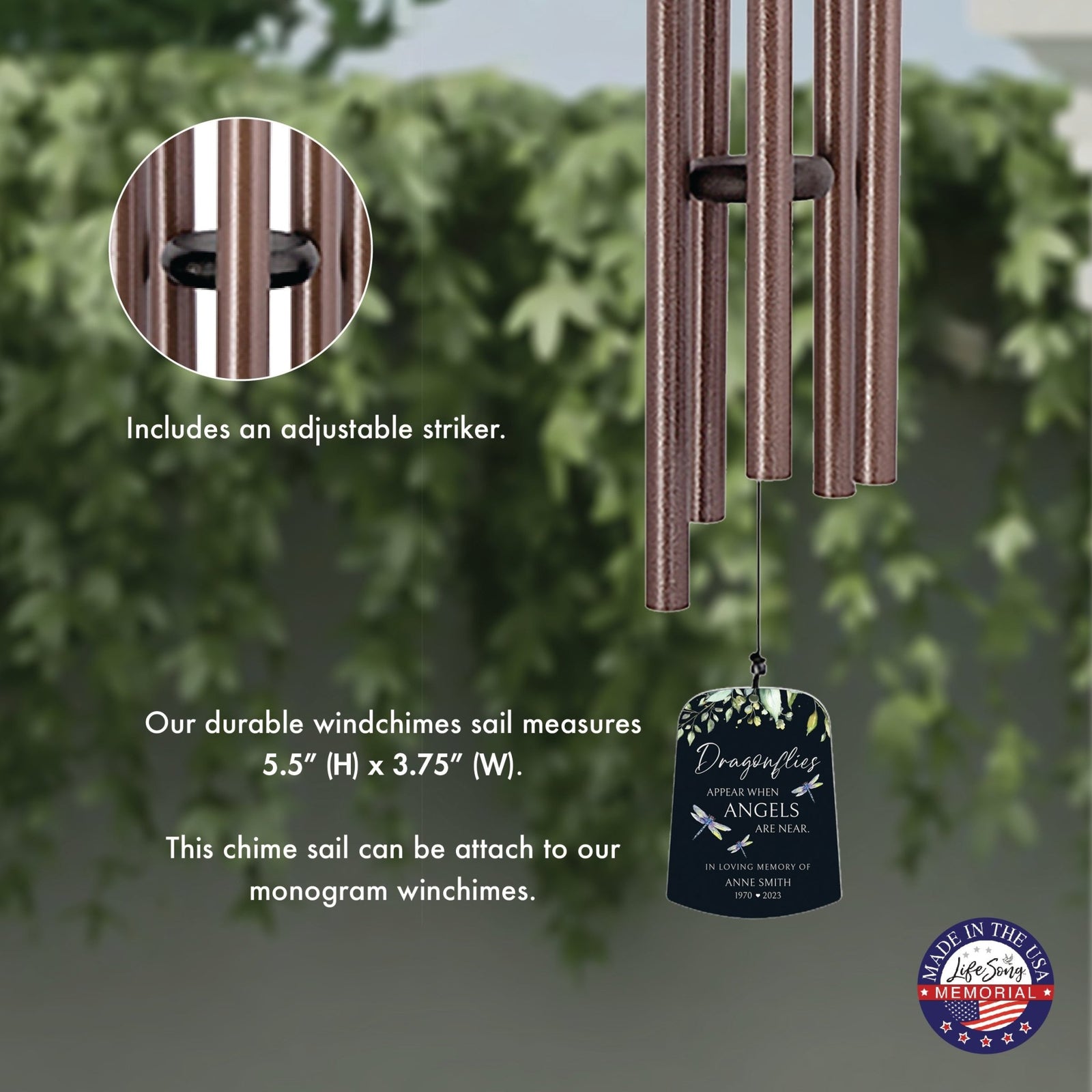Personalized Memorial Wind Chime Sail Sympathy Gift - Angels Are Near - LifeSong Milestones