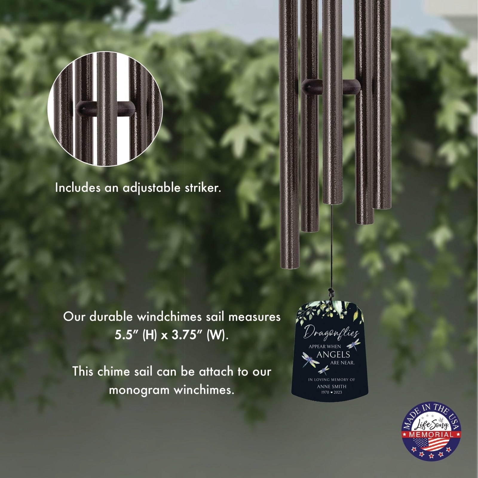 Personalized Memorial Wind Chime Sail Sympathy Gift - Angels Are Near - LifeSong Milestones