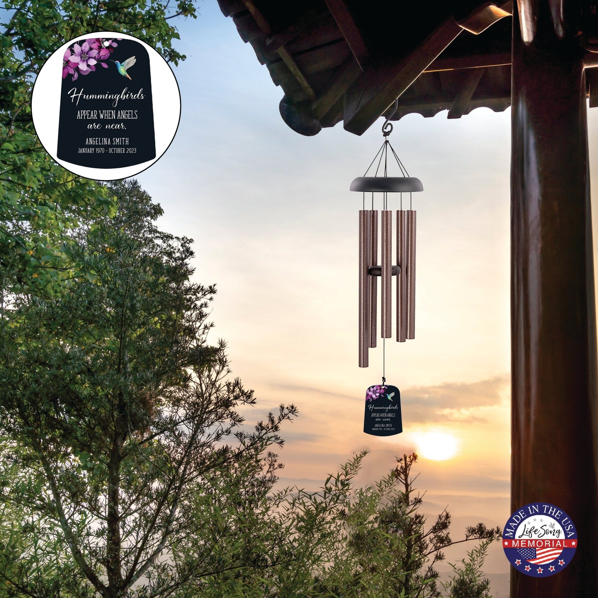 Personalized Memorial Wind Chime Sail Sympathy Gift - Angels Are Near (hummingbirds) - LifeSong Milestones