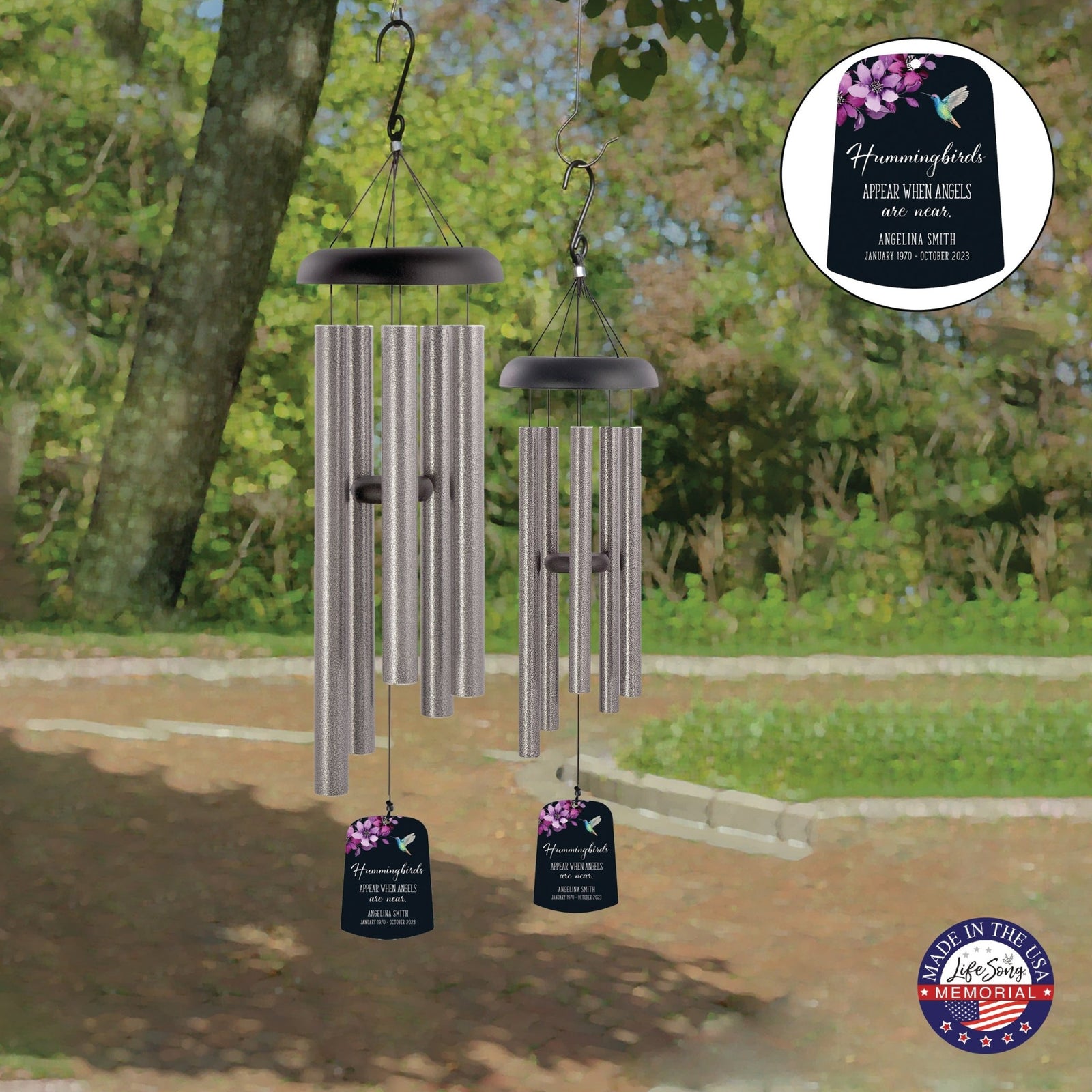 Personalized Memorial Wind Chime Sail Sympathy Gift - Angels Are Near (hummingbirds) - LifeSong Milestones