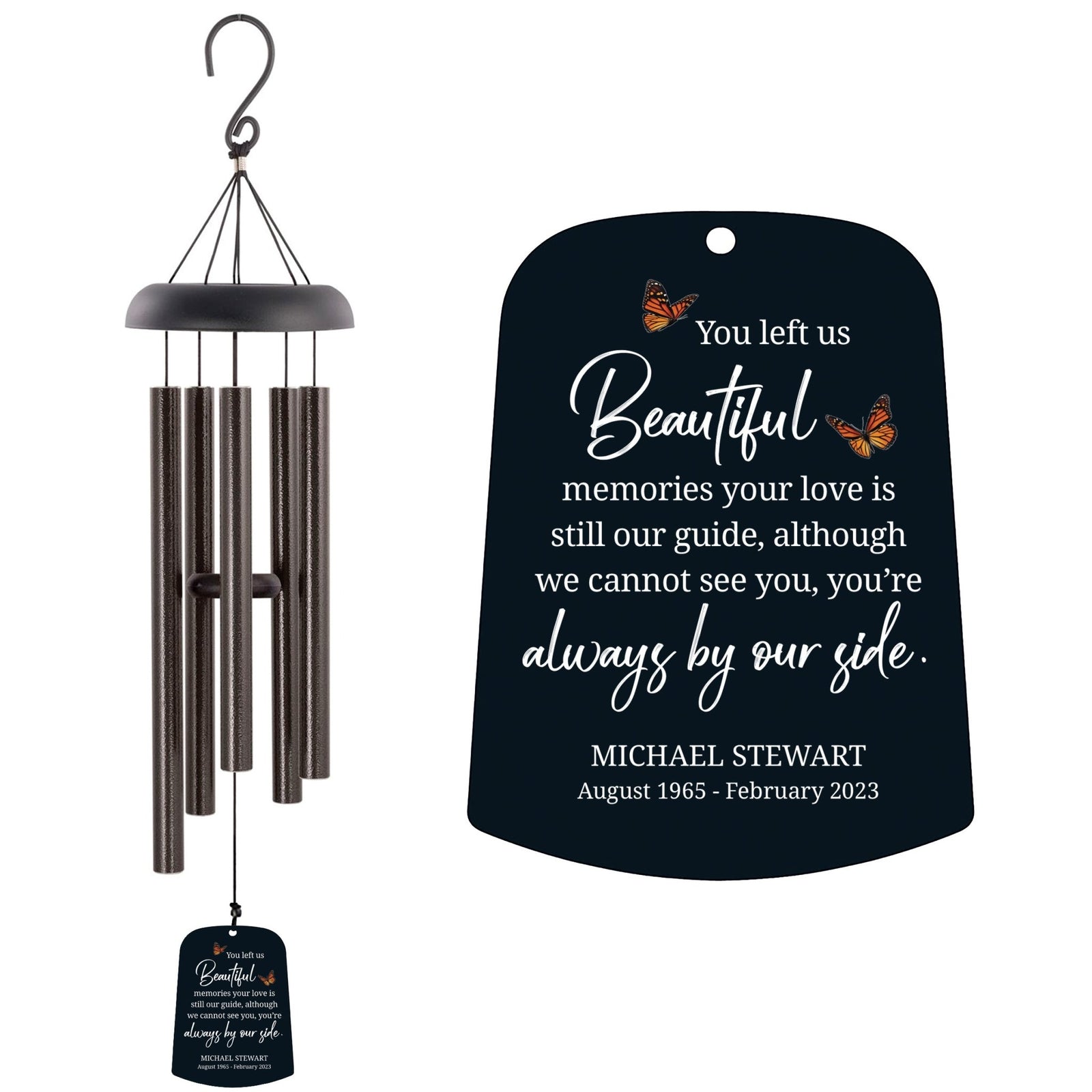 Personalized Memorial Wind Chime Sail Sympathy Gift - Beautiful Memories (butterflies) - LifeSong Milestones