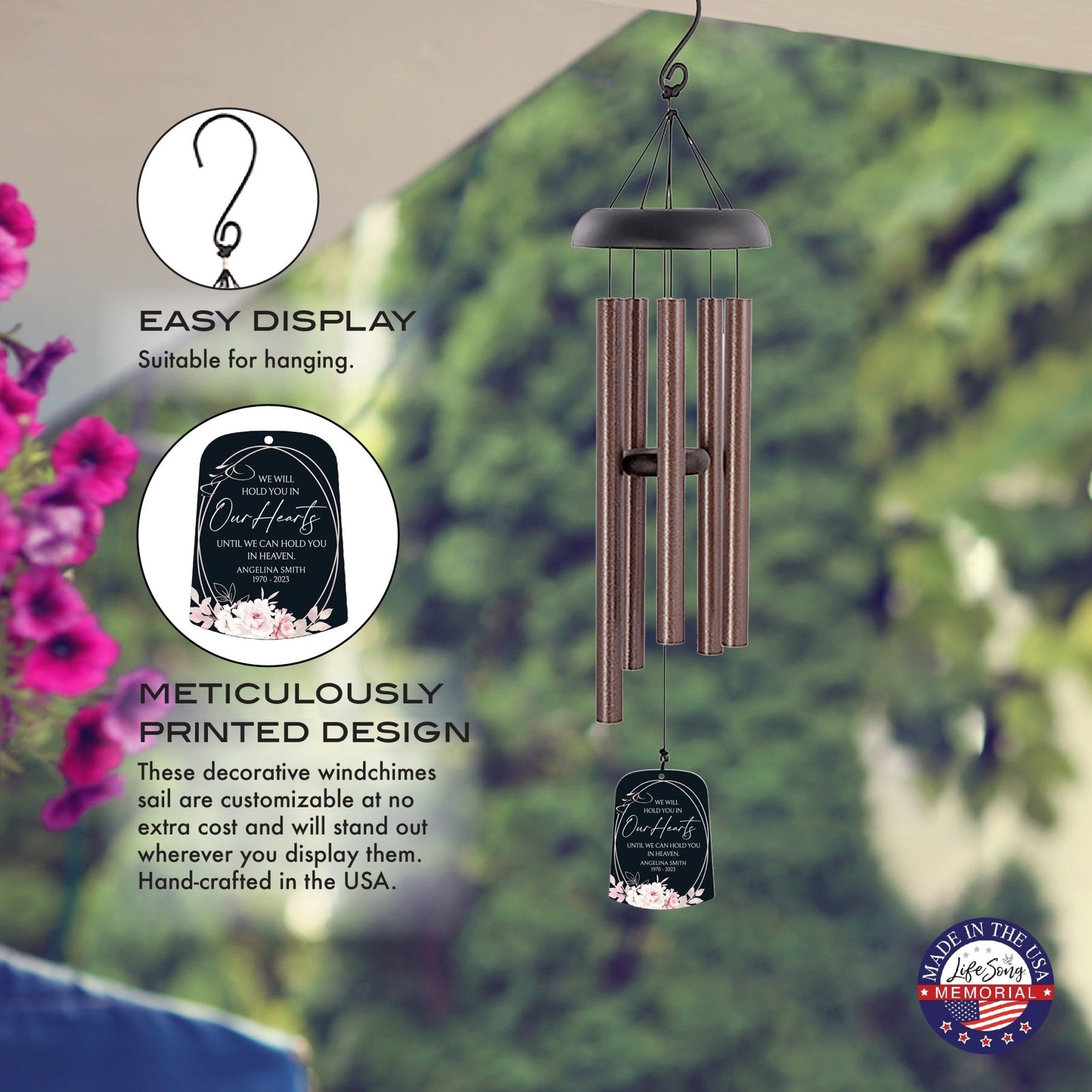 Personalized Memorial Wind Chime Sail Sympathy Gift - Hold You In Our Hearts - LifeSong Milestones