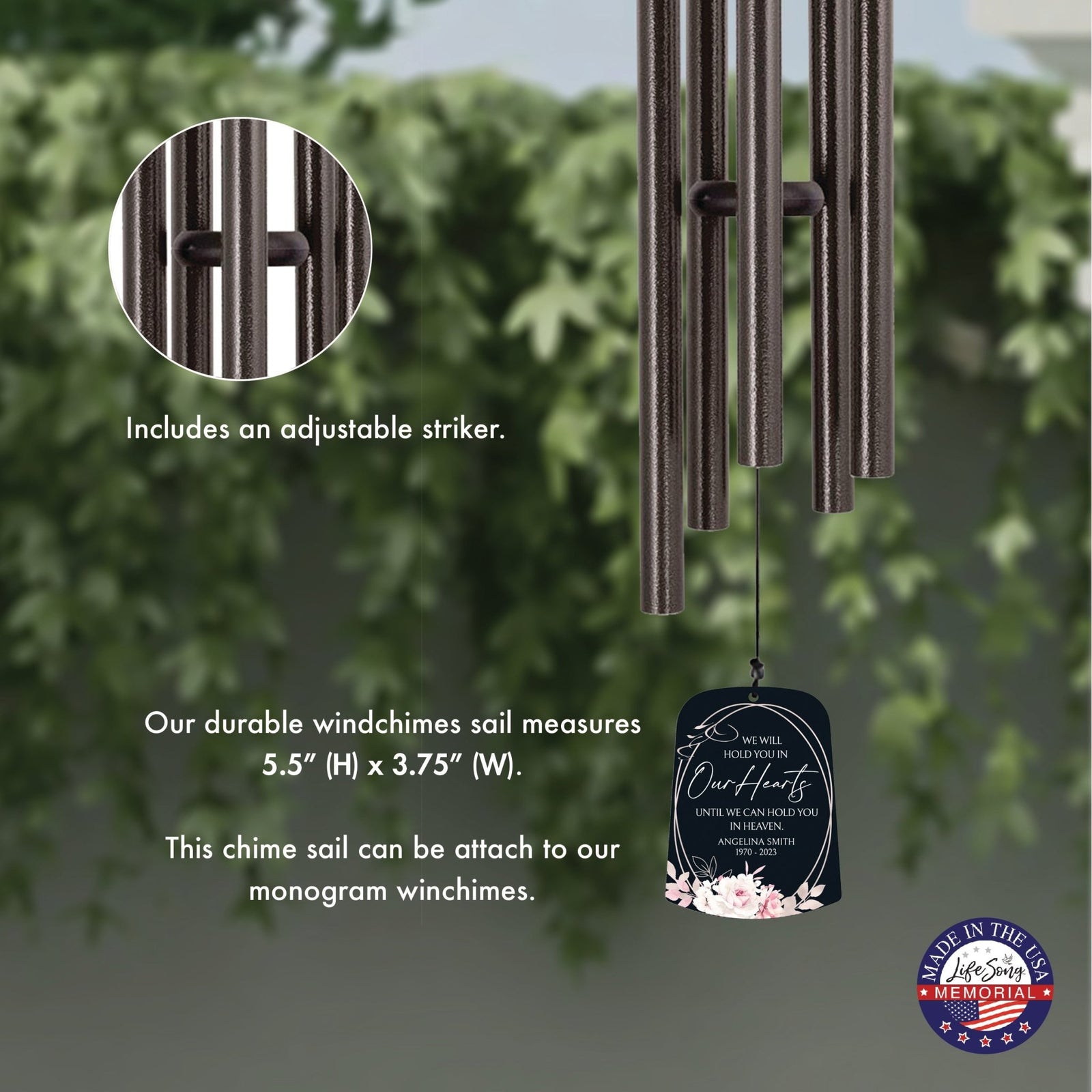 Personalized Memorial Wind Chime Sail Sympathy Gift - Hold You In Our Hearts - LifeSong Milestones