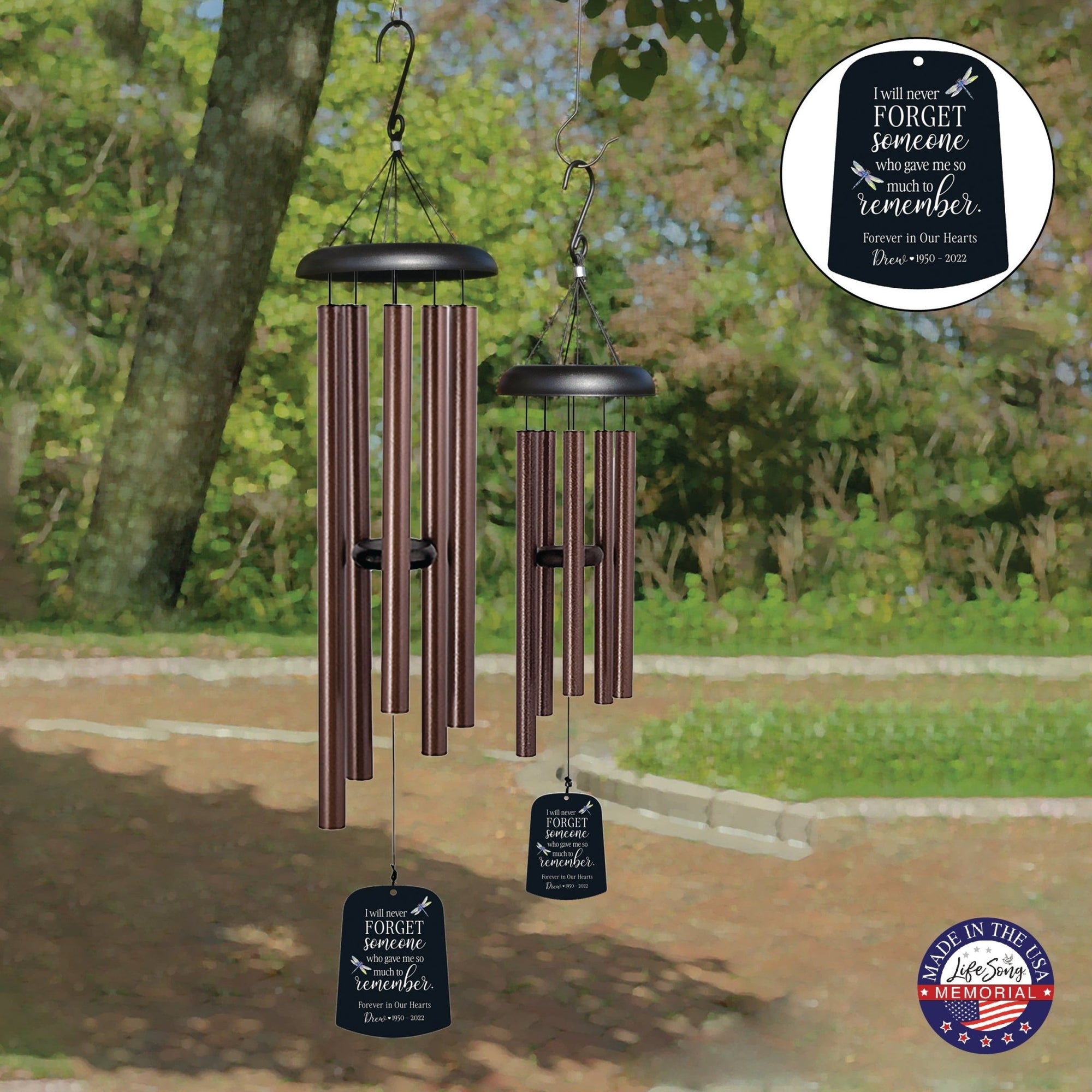 Personalized Memorial Wind Chime Sail Sympathy Gift - I Will Never Forget - LifeSong Milestones