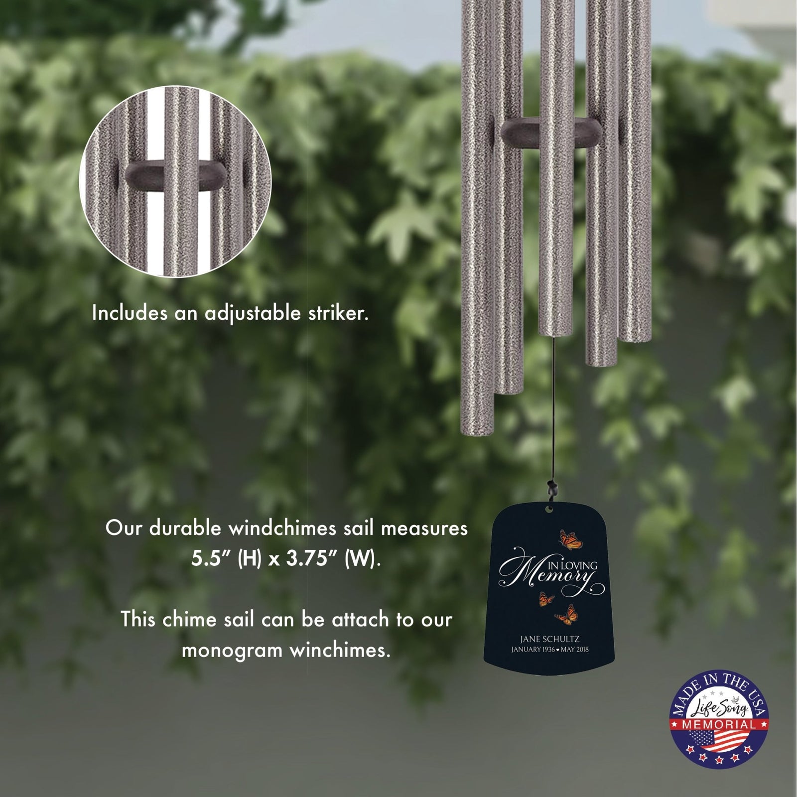 Personalized Memorial Wind Chime Sail Sympathy Gift - In Loving Memory - LifeSong Milestones