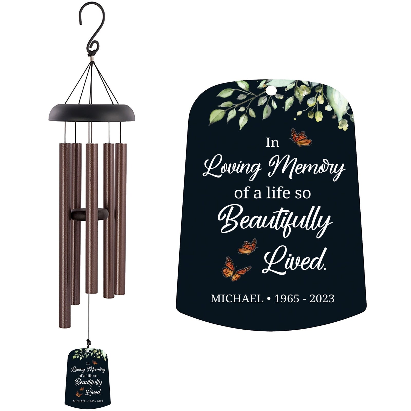 Personalized Memorial Wind Chime Sail Sympathy Gift - In Loving Memory (leaves) - LifeSong Milestones