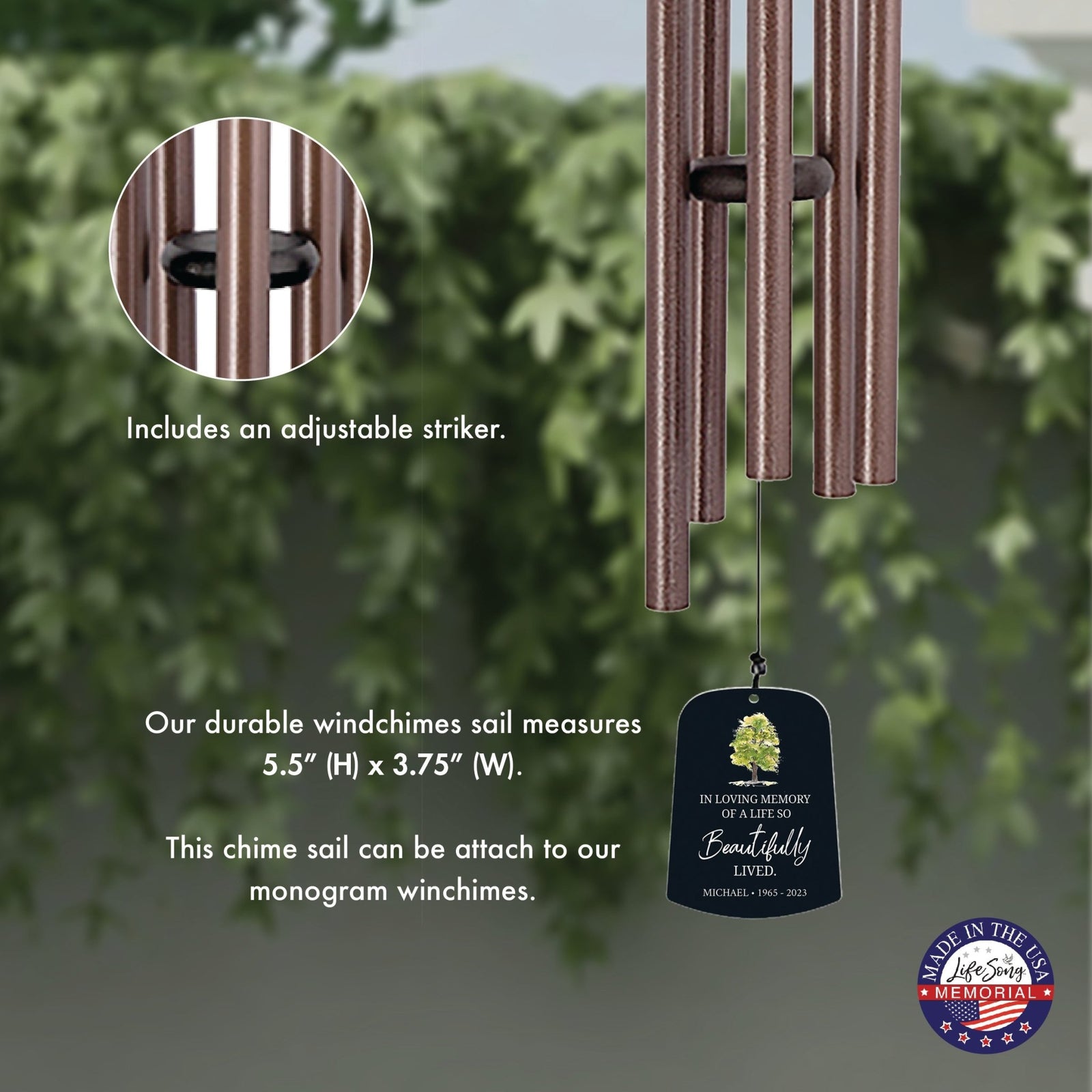 Personalized Memorial Wind Chime Sail Sympathy Gift - In Loving Memory (tree) - LifeSong Milestones