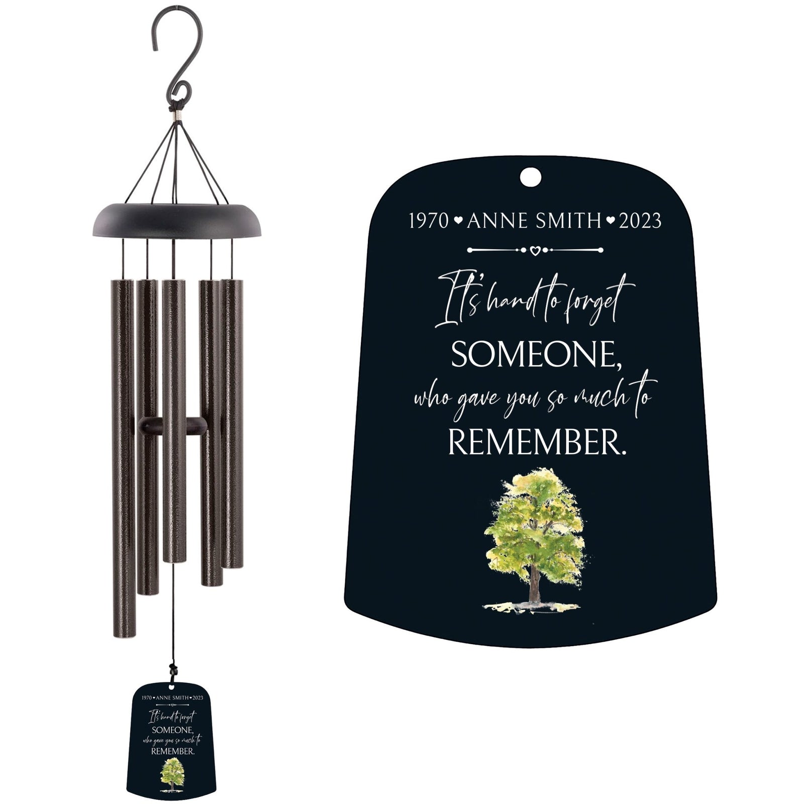 Personalized Memorial Wind Chime Sail Sympathy Gift - Its Hard To Forget (Tree) - LifeSong Milestones
