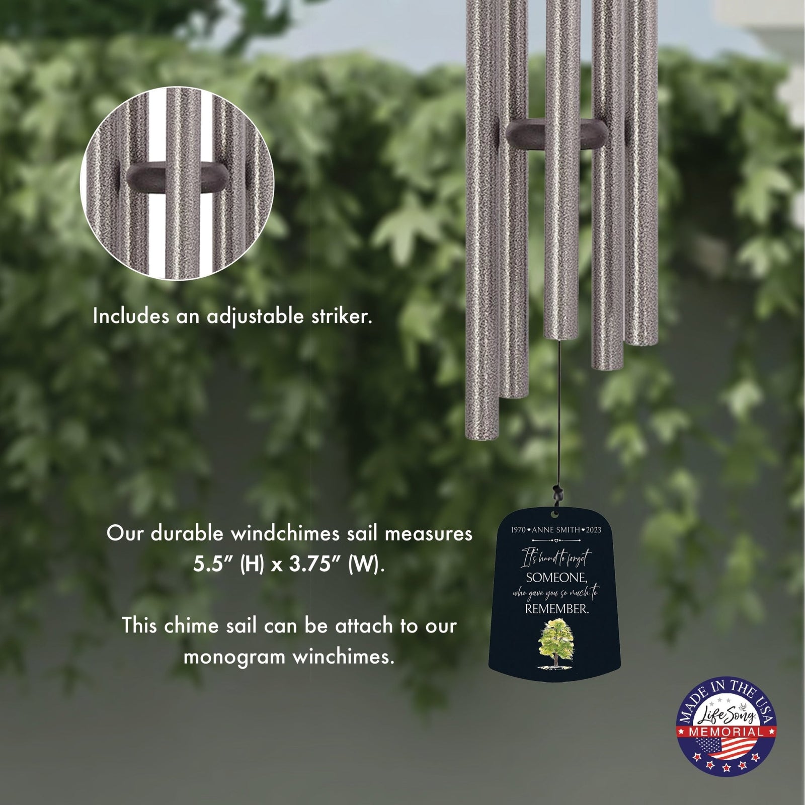 Personalized Memorial Wind Chime Sail Sympathy Gift - Its Hard To Forget (Tree) - LifeSong Milestones