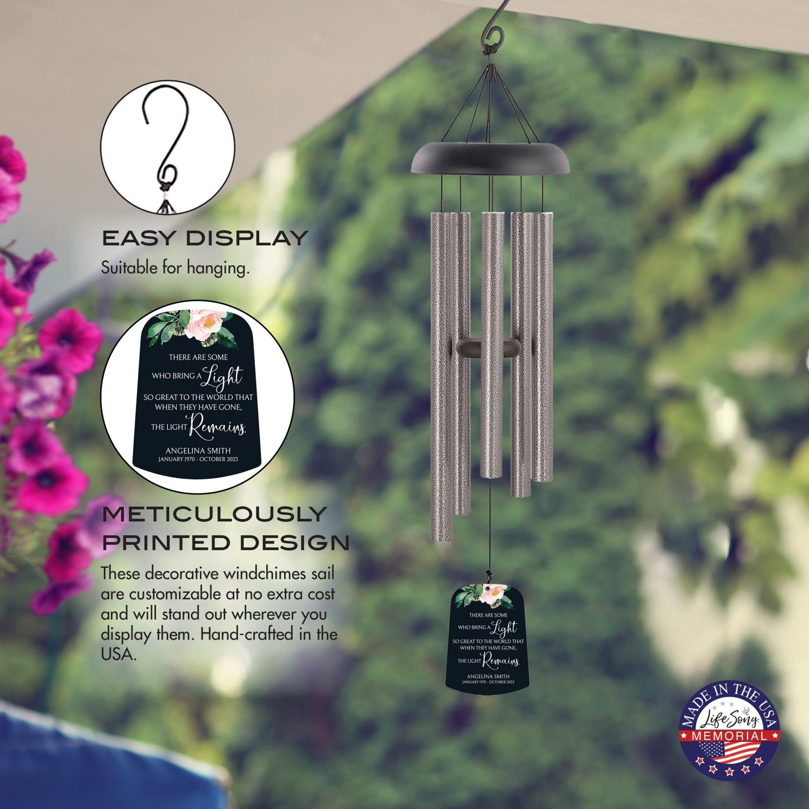 Personalized Memorial Wind Chime Sail Sympathy Gift - The Light Remains - LifeSong Milestones