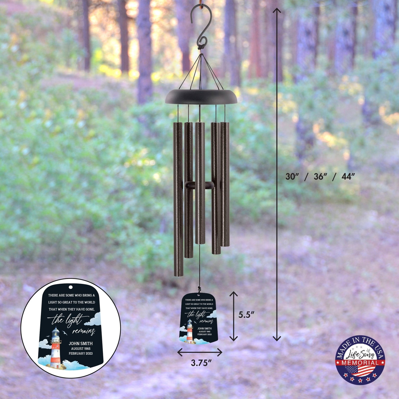 Personalized Memorial Wind Chime Sail Sympathy Gift - The Light Remains (lighthouse) - LifeSong Milestones