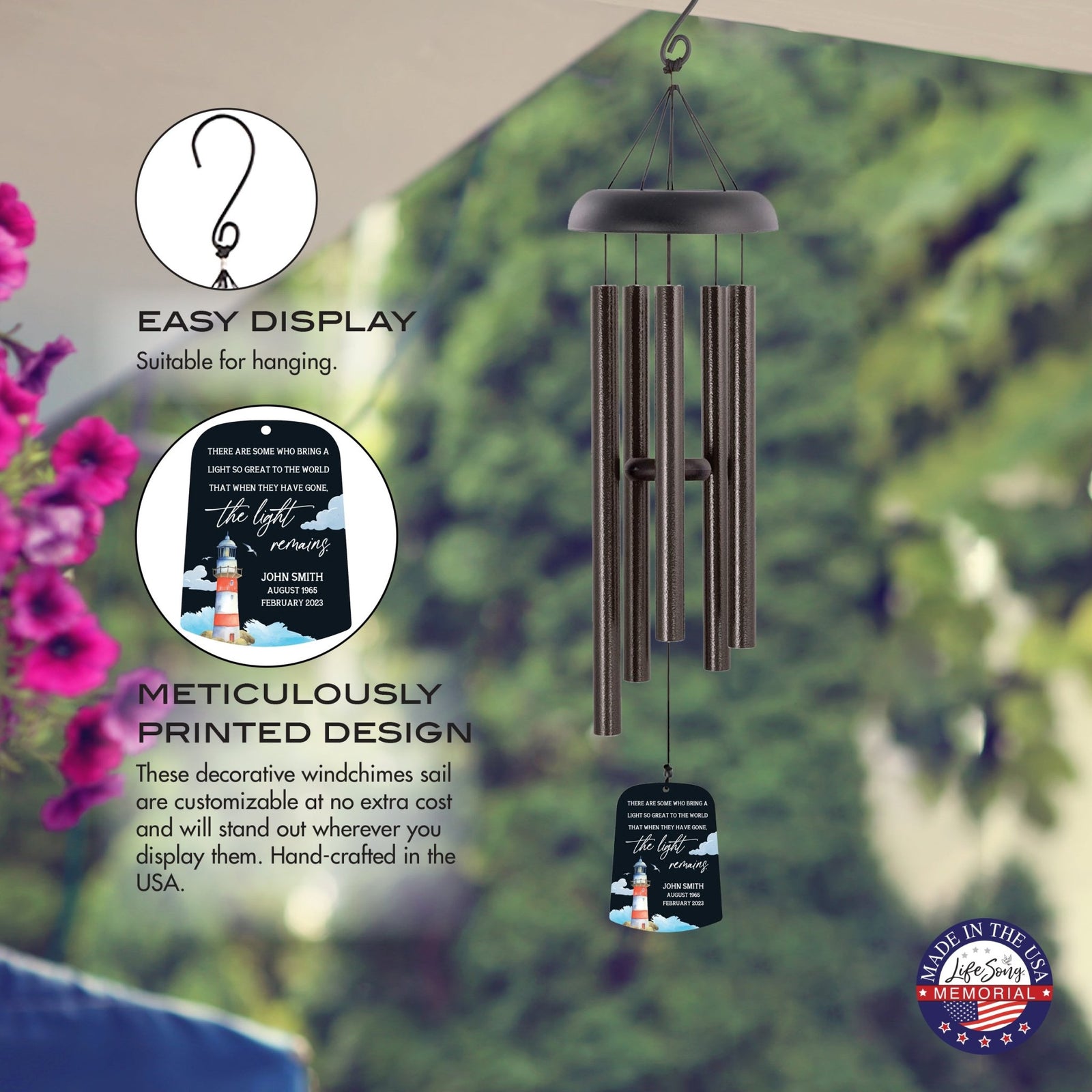 Personalized Memorial Wind Chime Sail Sympathy Gift - The Light Remains (lighthouse) - LifeSong Milestones