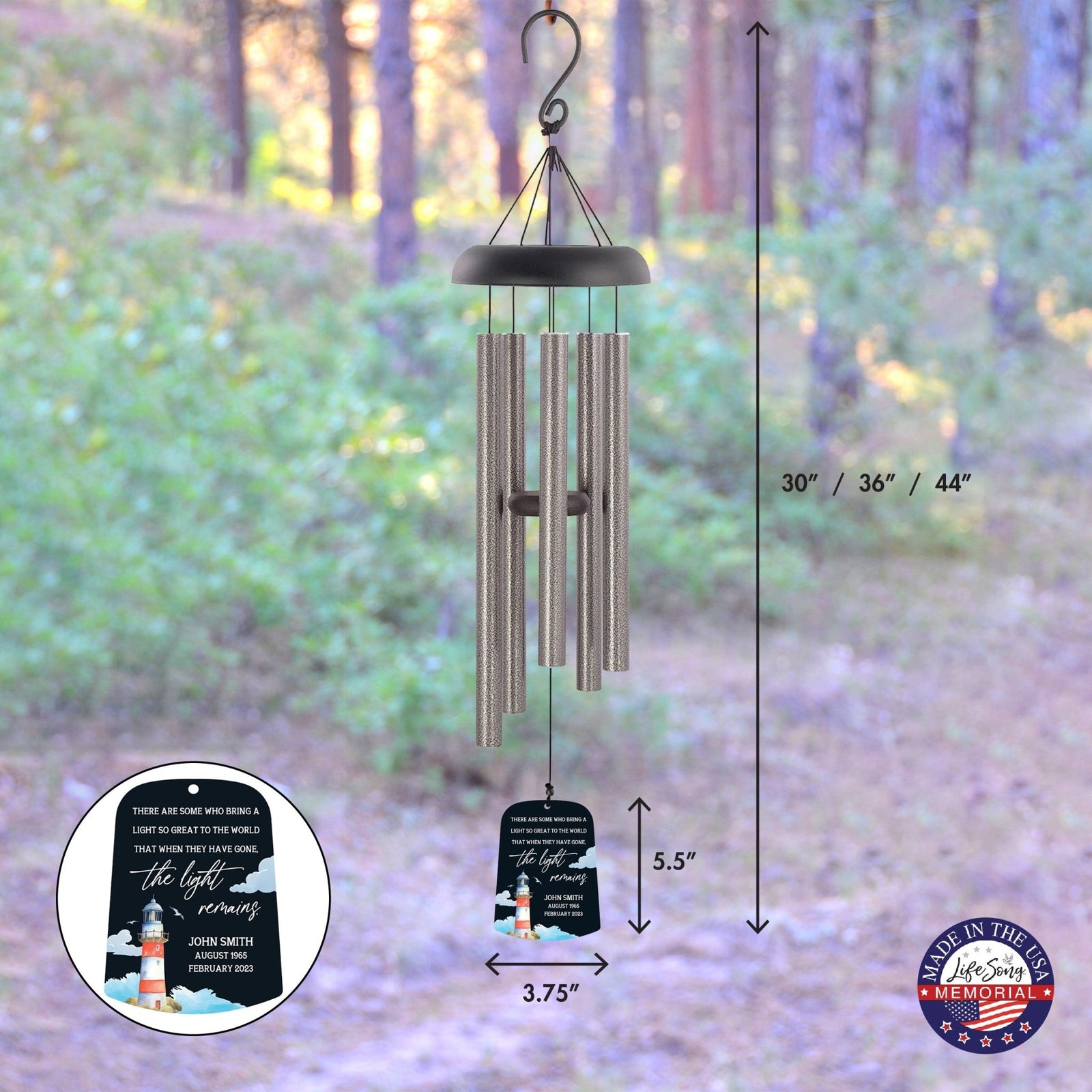 Personalized Memorial Wind Chime Sail Sympathy Gift - The Light Remains (lighthouse) - LifeSong Milestones