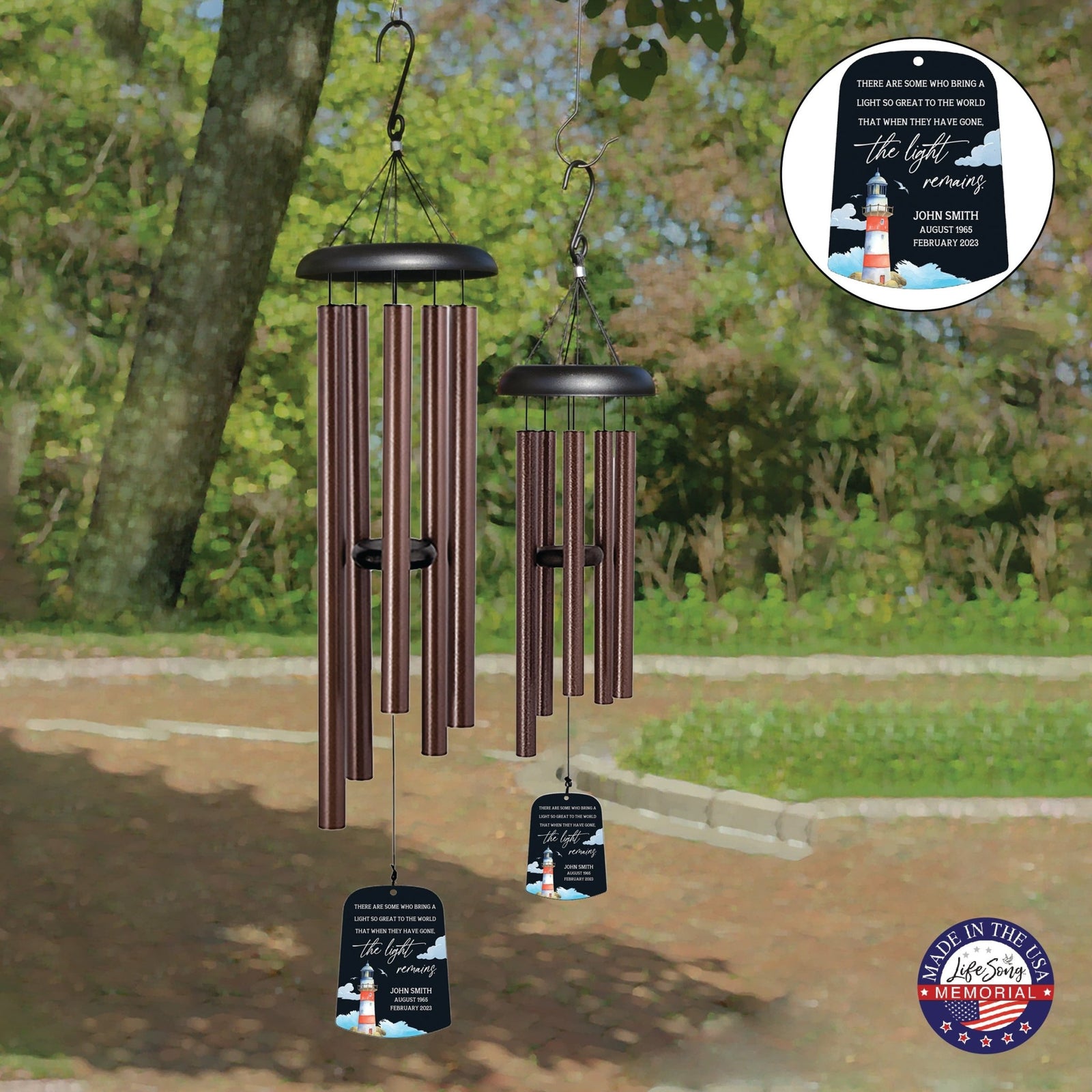 Personalized Memorial Wind Chime Sail Sympathy Gift - The Light Remains (lighthouse) - LifeSong Milestones