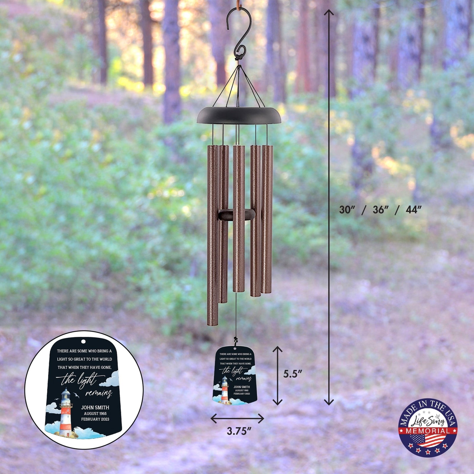 Personalized Memorial Wind Chime Sail Sympathy Gift - The Light Remains (lighthouse) - LifeSong Milestones