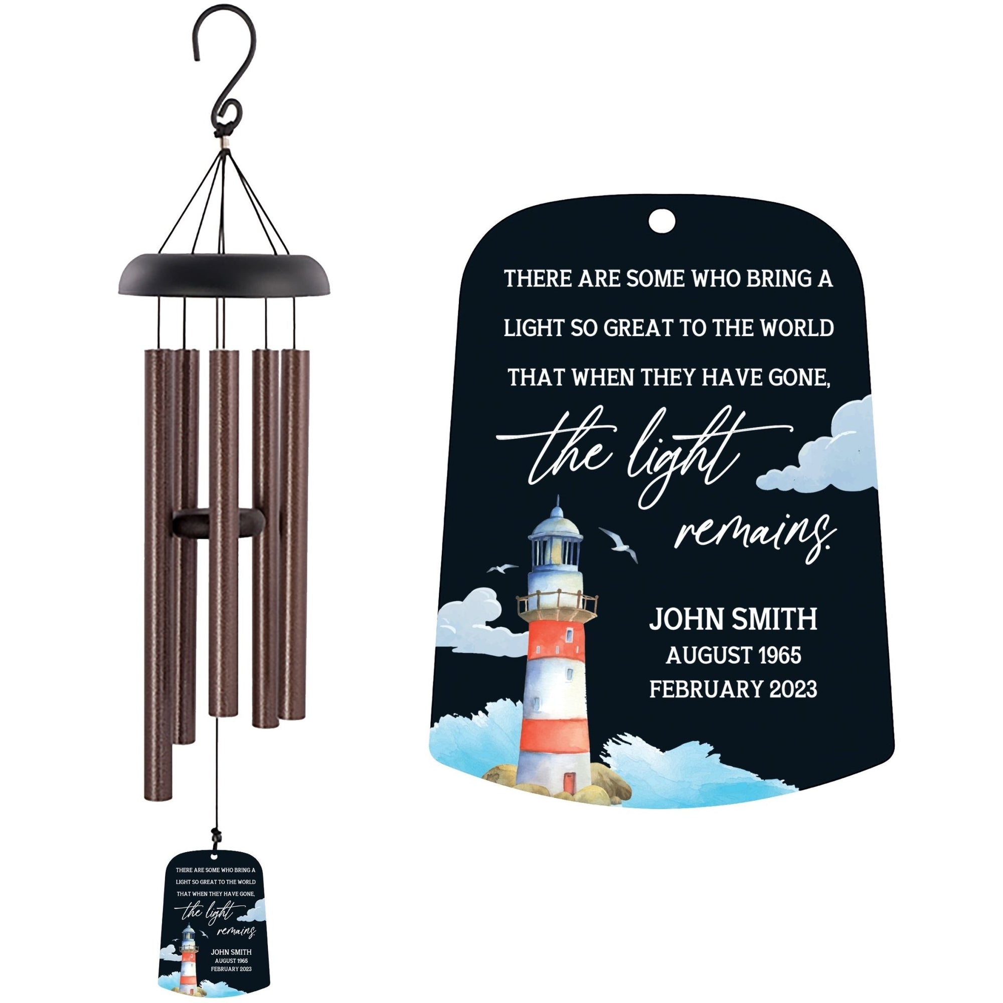 Personalized Memorial Wind Chime Sail Sympathy Gift - The Light Remains (lighthouse) - LifeSong Milestones