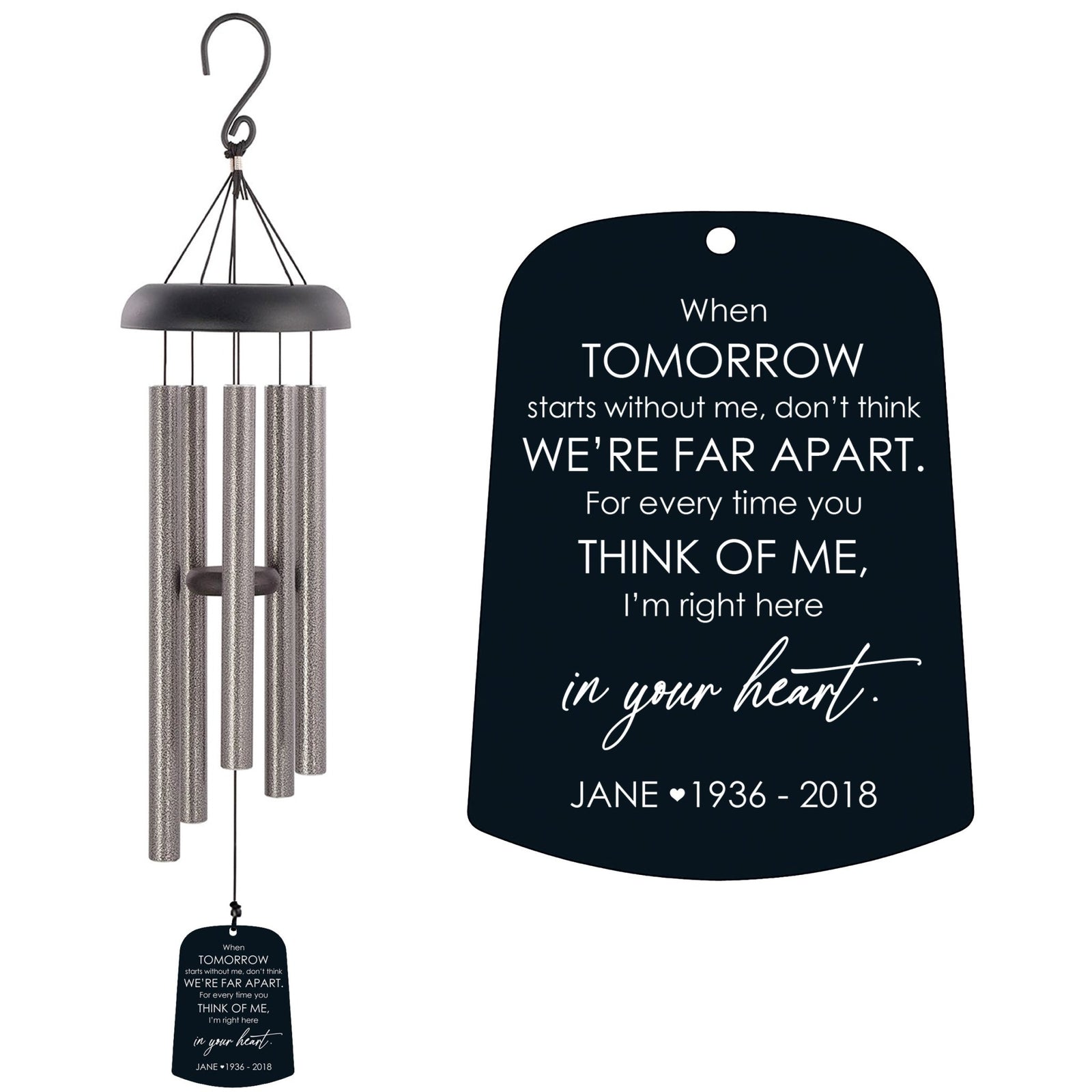 Personalized Memorial Wind Chime Sail Sympathy Gift - When Tomorrow Starts - LifeSong Milestones