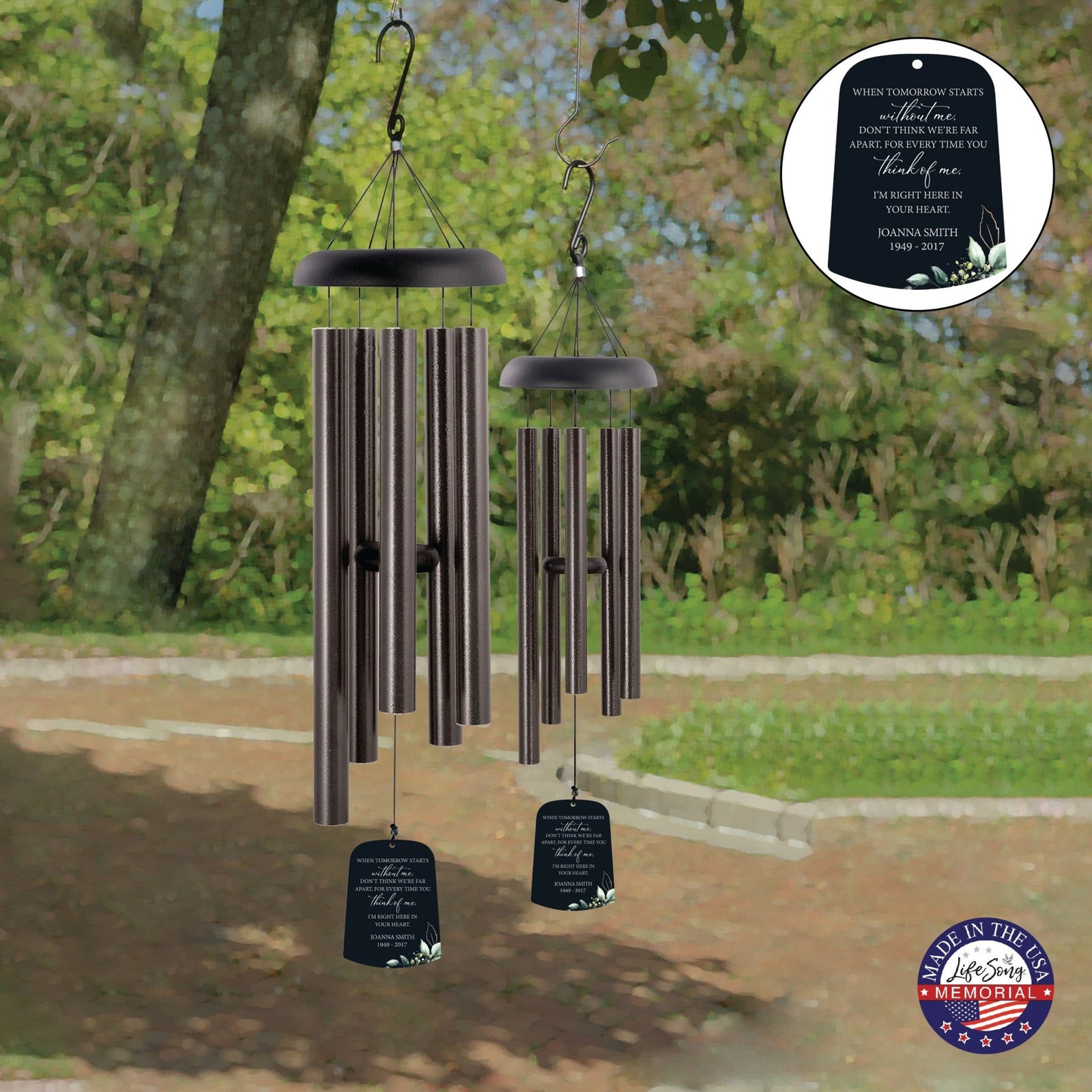 Personalized Memorial Wind Chime Sail Sympathy Gift - When Tomorrow Starts (leaves) - LifeSong Milestones