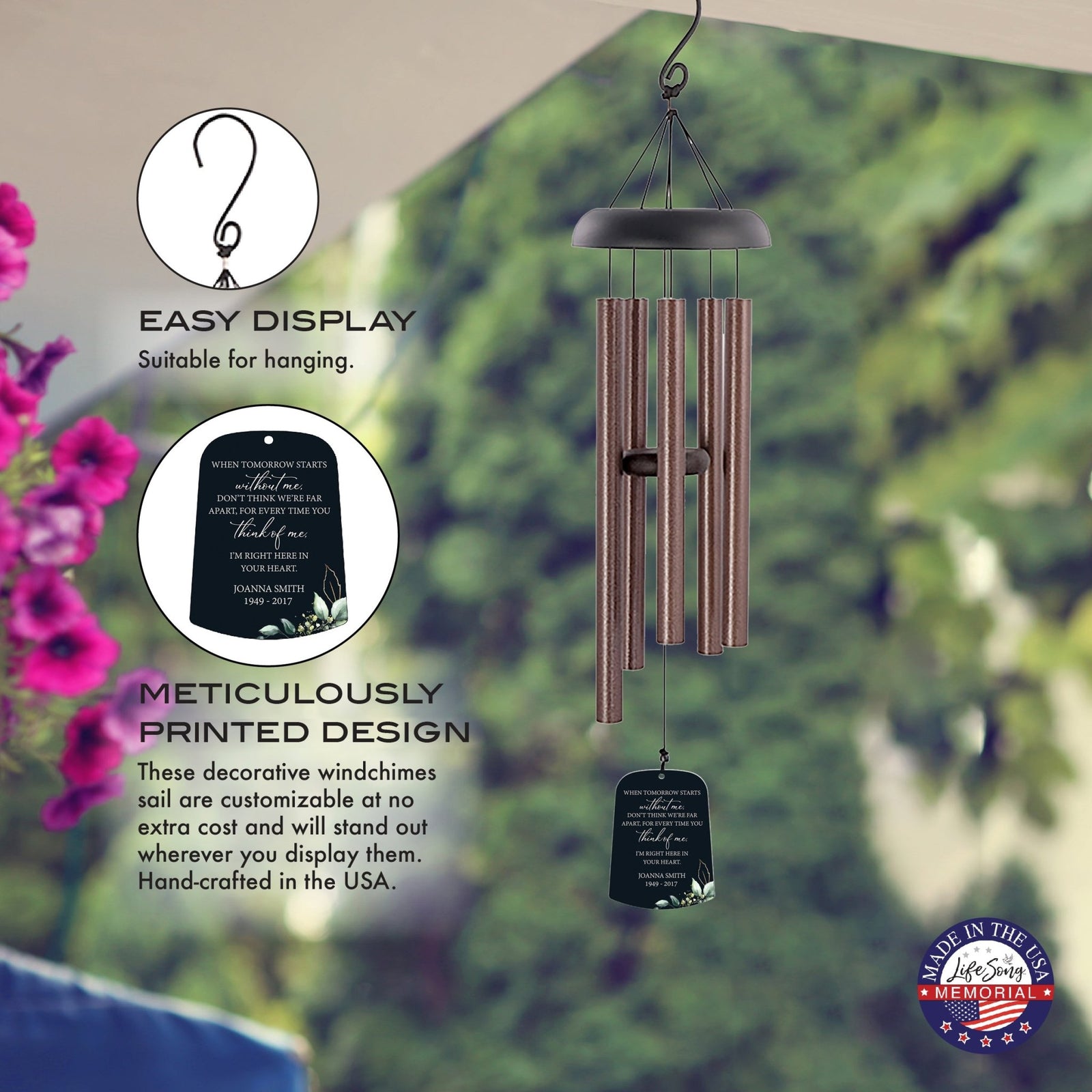 Personalized Memorial Wind Chime Sail Sympathy Gift - When Tomorrow Starts (leaves) - LifeSong Milestones