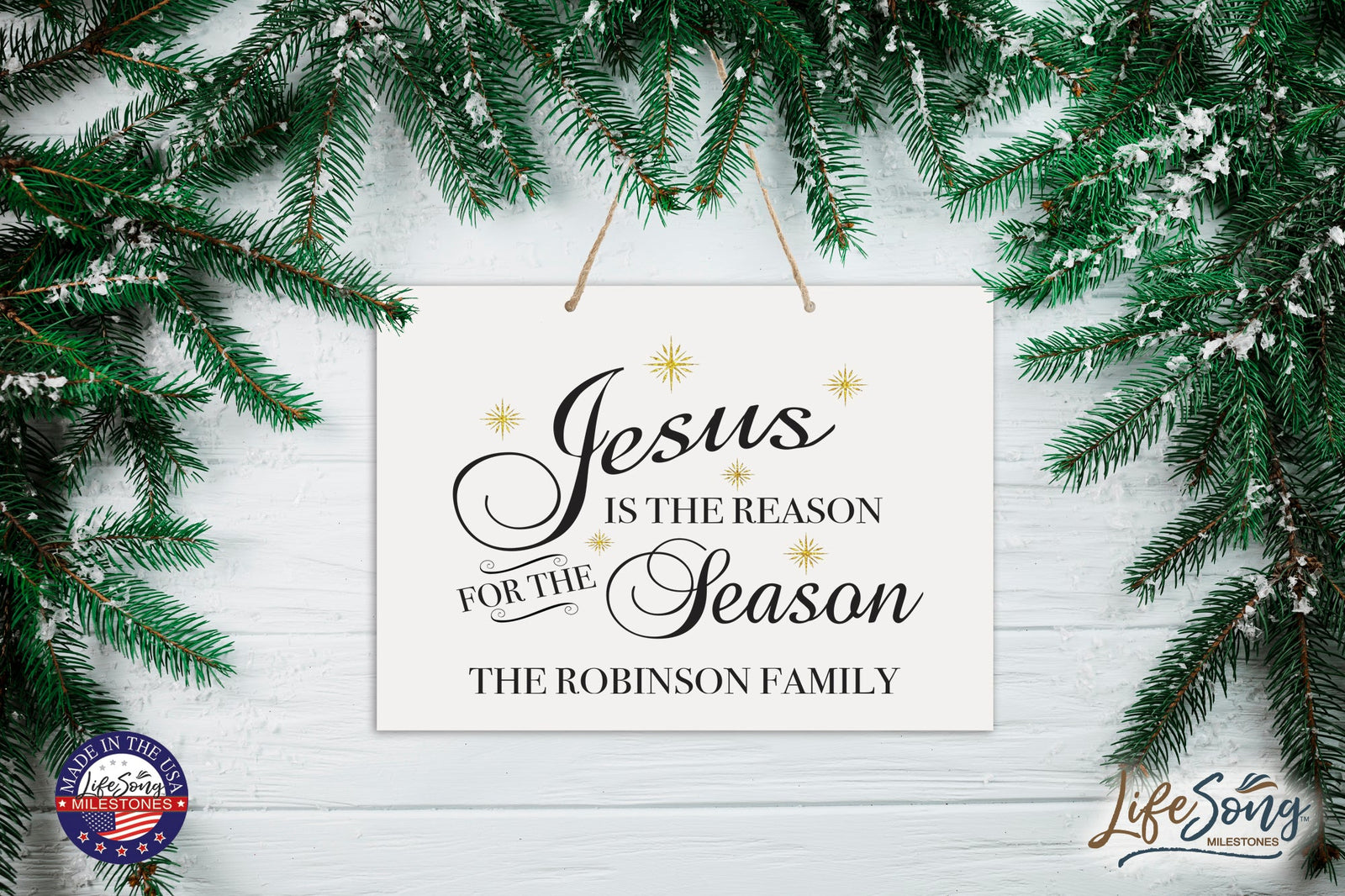 Personalized Merry Christmas Hanging Sign - Jesus Is The Reason - LifeSong Milestones