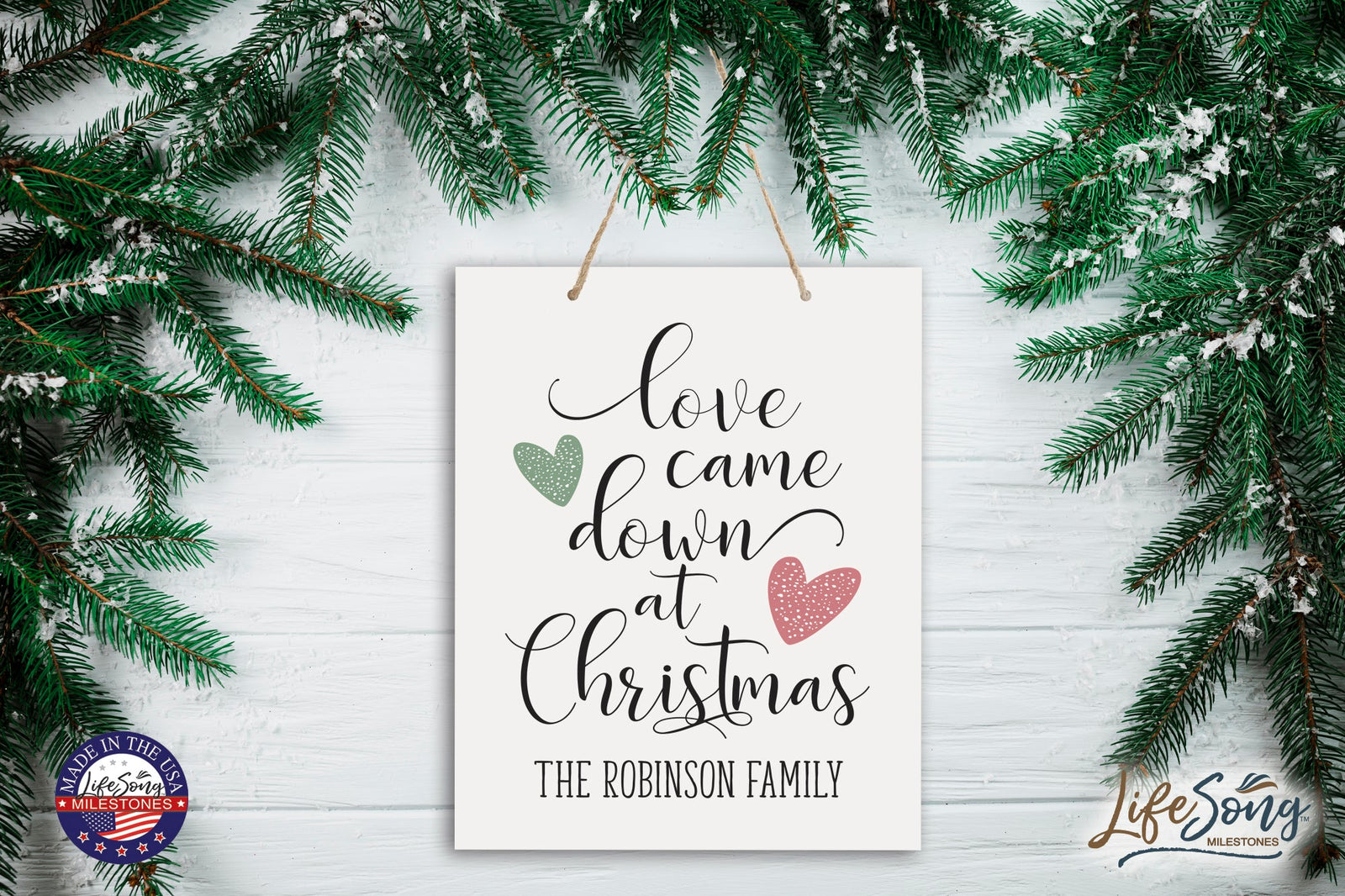 Personalized Merry Christmas Hanging Sign - Love Came Down - LifeSong Milestones