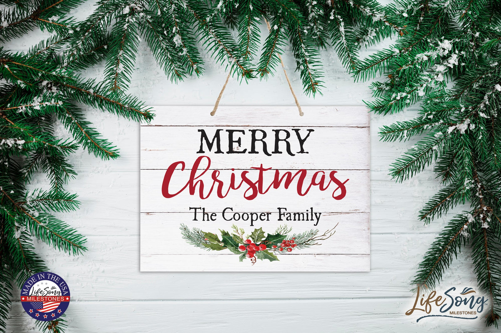 Personalized Merry Christmas Hanging Sign - Merry Christmas - LifeSong Milestones