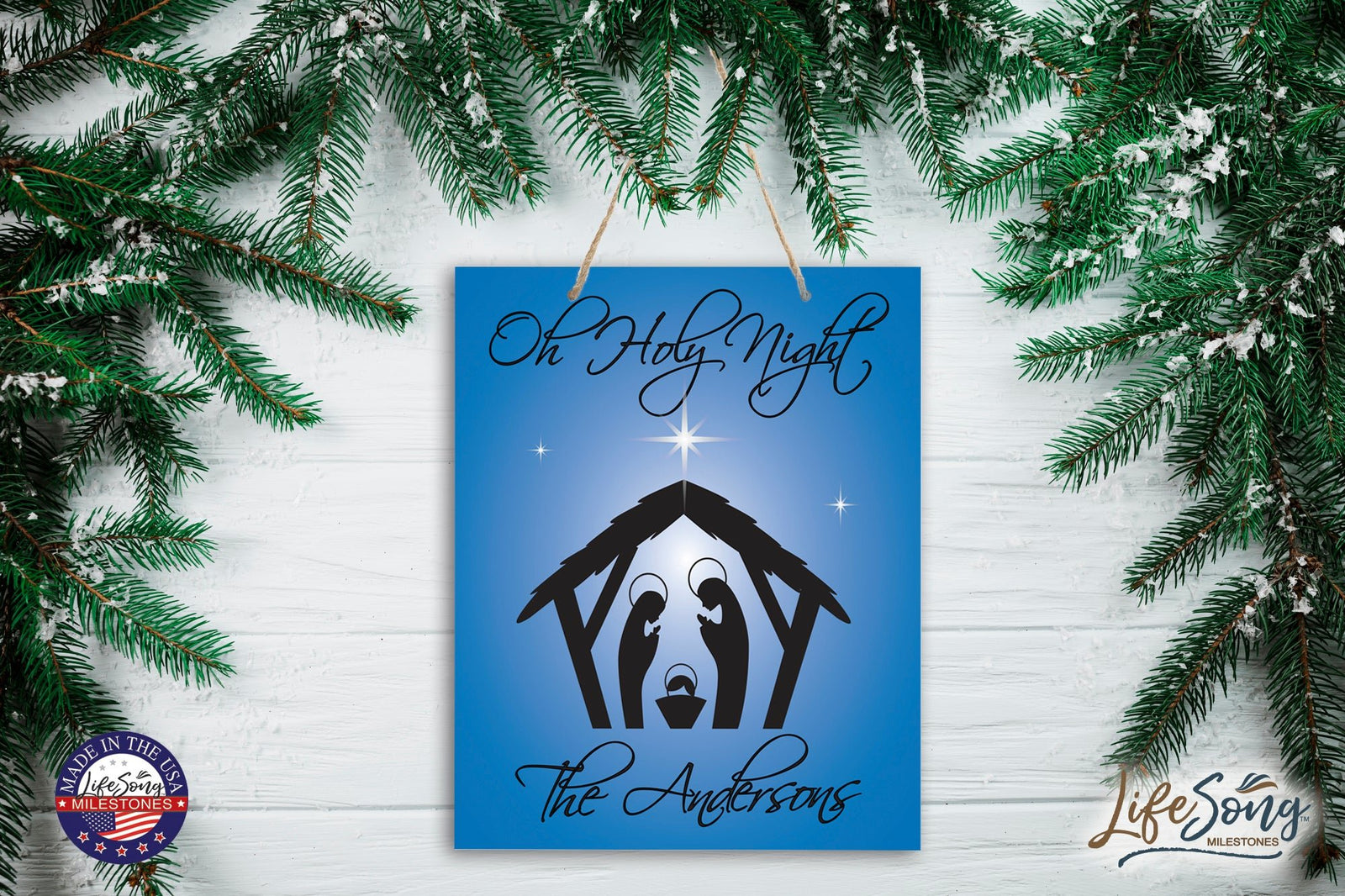 Personalized Merry Christmas Hanging Sign - Oh Holy Night - LifeSong Milestones