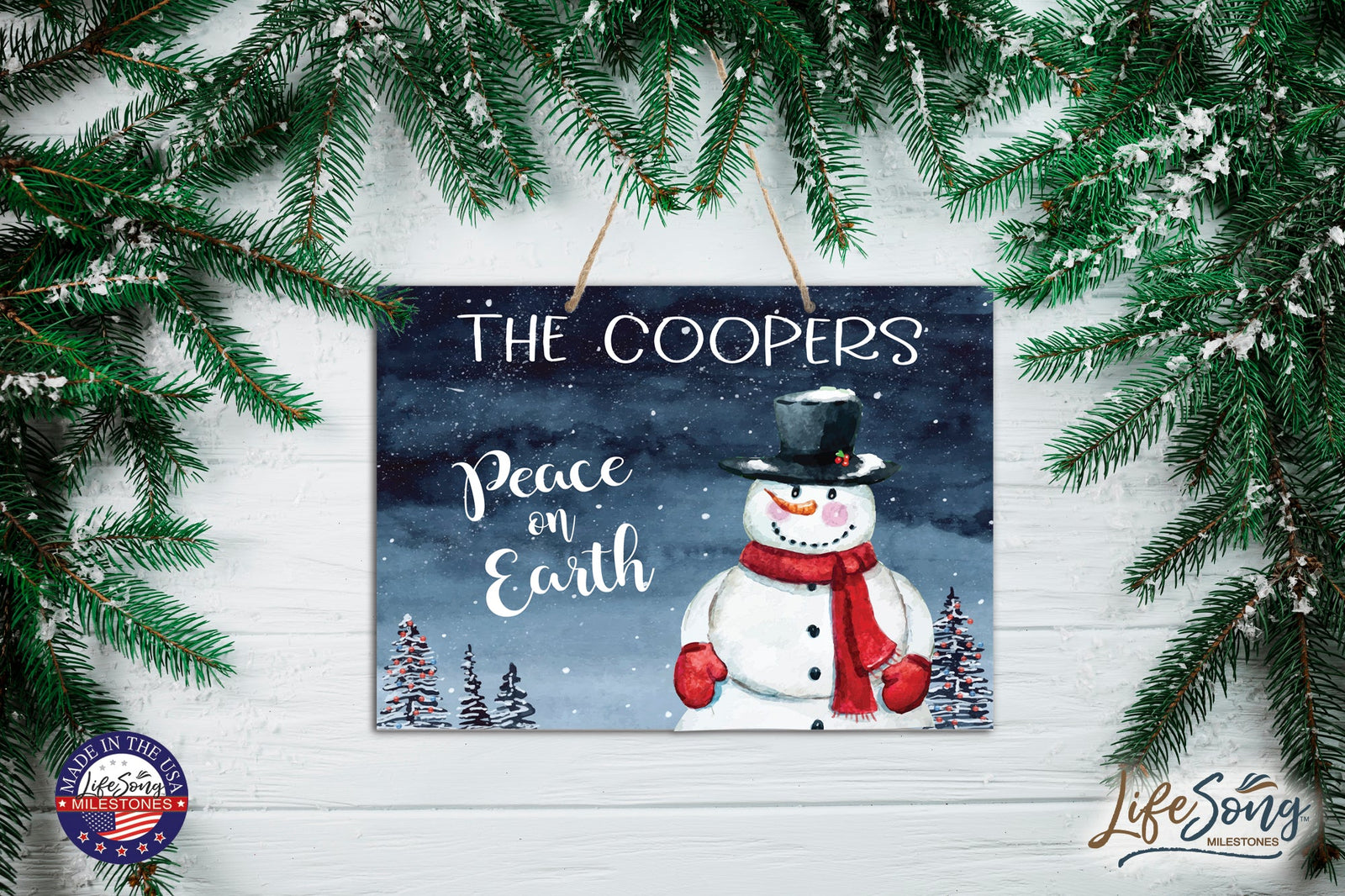 Personalized Merry Christmas Hanging Sign - Peace On Earth - LifeSong Milestones