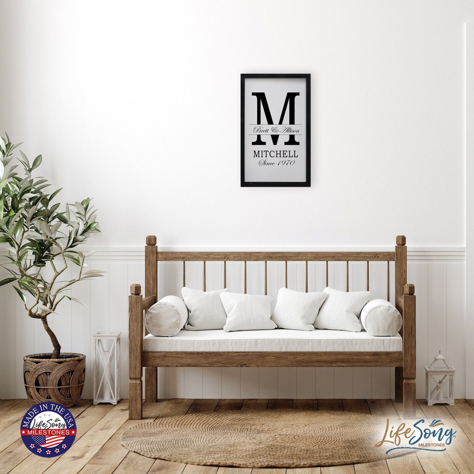 Personalized Modern 12x18in Monogram Letter M - Framed Shadow Box Family Sign Home Décor Wall Art Plaque - LifeSong Milestones