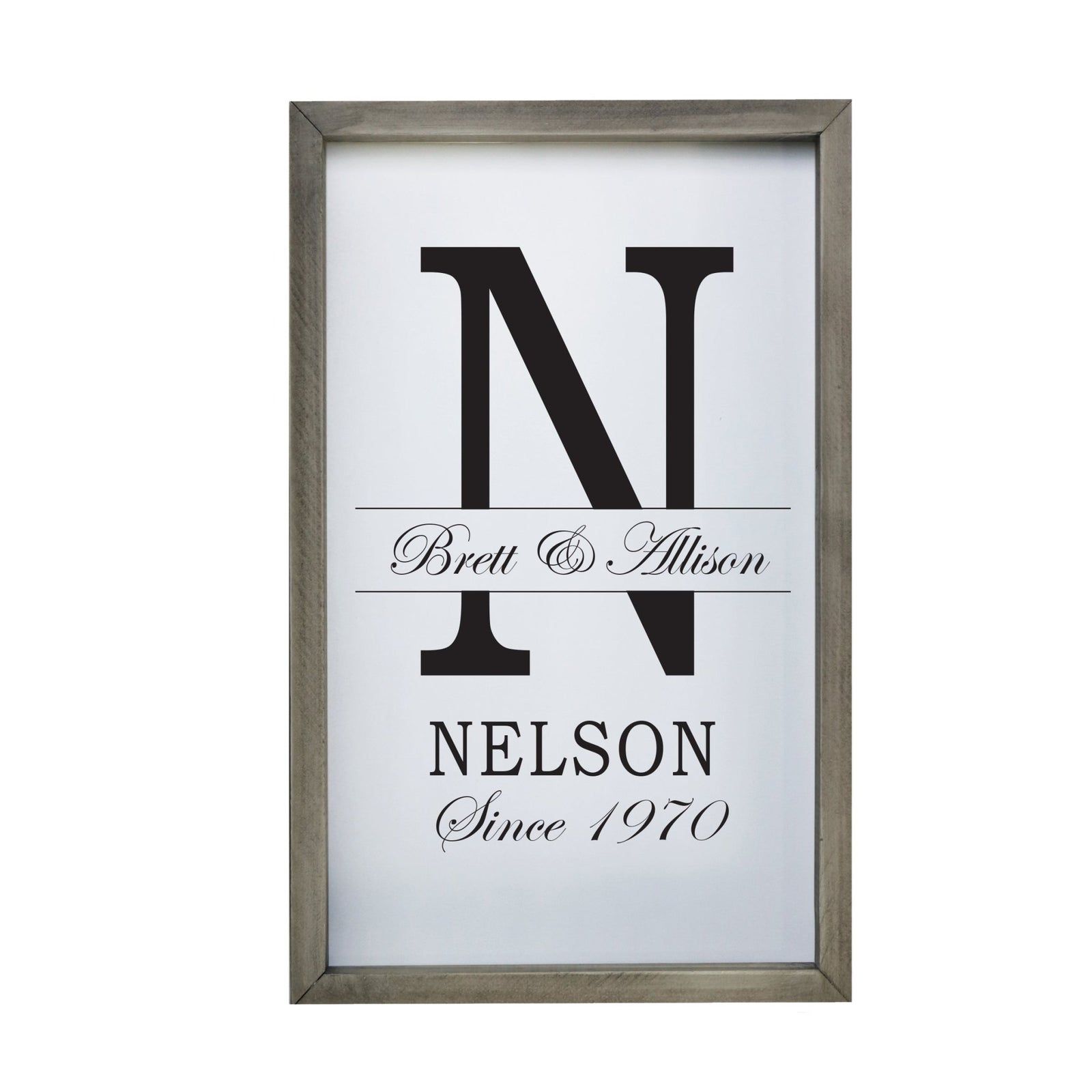 Personalized Modern 12x18in Monogram Letter N - Framed Shadow Box Family Sign Home Décor Wall Art Plaque - LifeSong Milestones