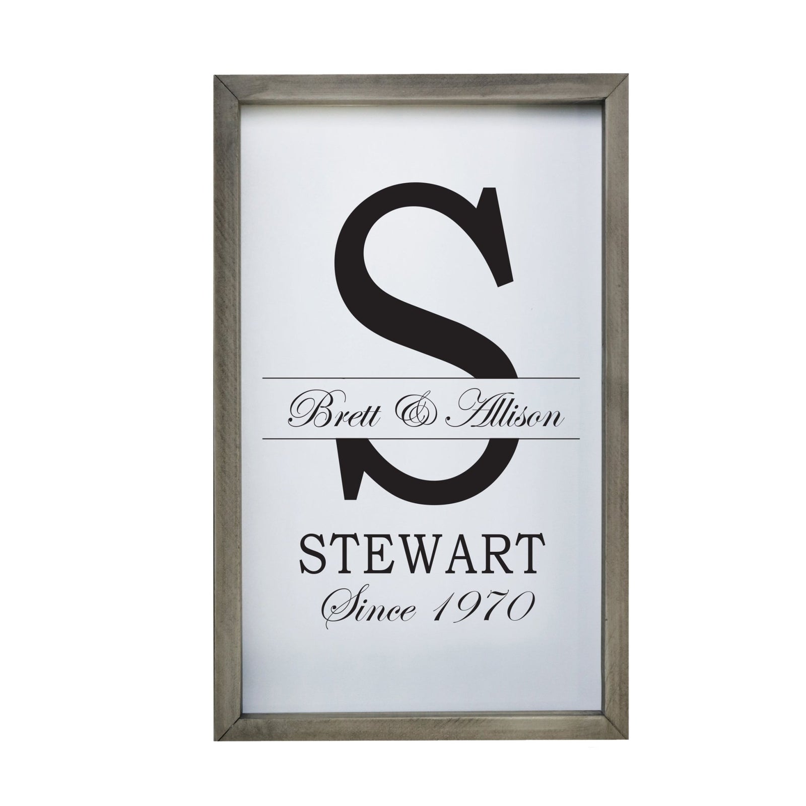 Personalized Modern 12x18in Monogram Letter S - Framed Shadow Box Family Sign Home Décor Wall Art Plaque - LifeSong Milestones