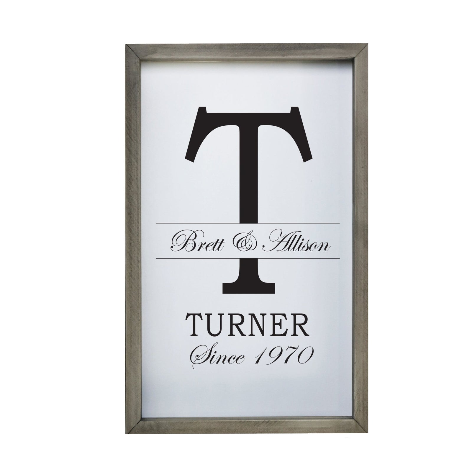 Personalized Modern 12x18in Monogram Letter T - Framed Shadow Box Family Sign Home Décor Wall Art Plaque - LifeSong Milestones