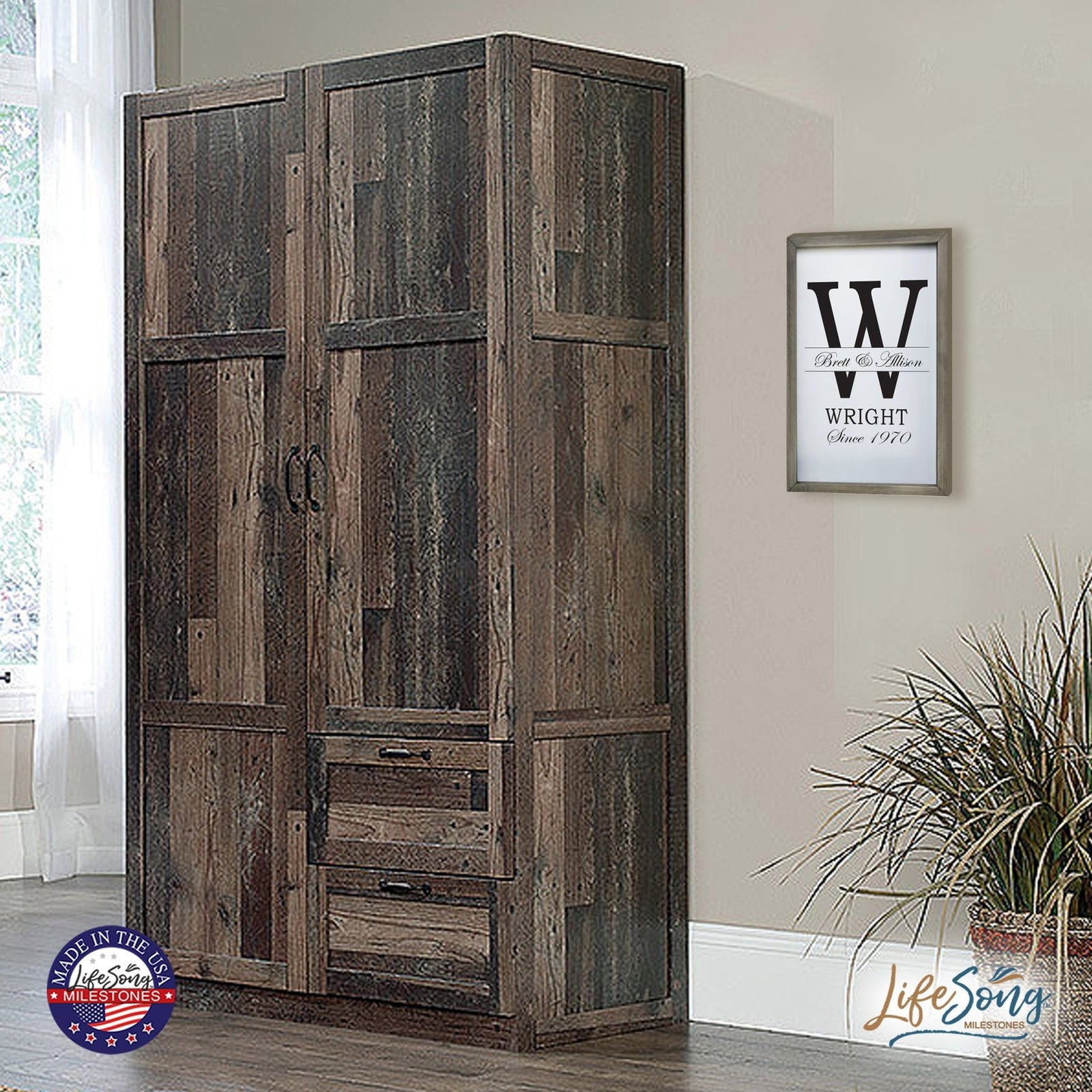 Personalized Modern 12x18in Monogram Letter W - Framed Shadow Box Family Sign Home Décor Wall Art Plaque - LifeSong Milestones