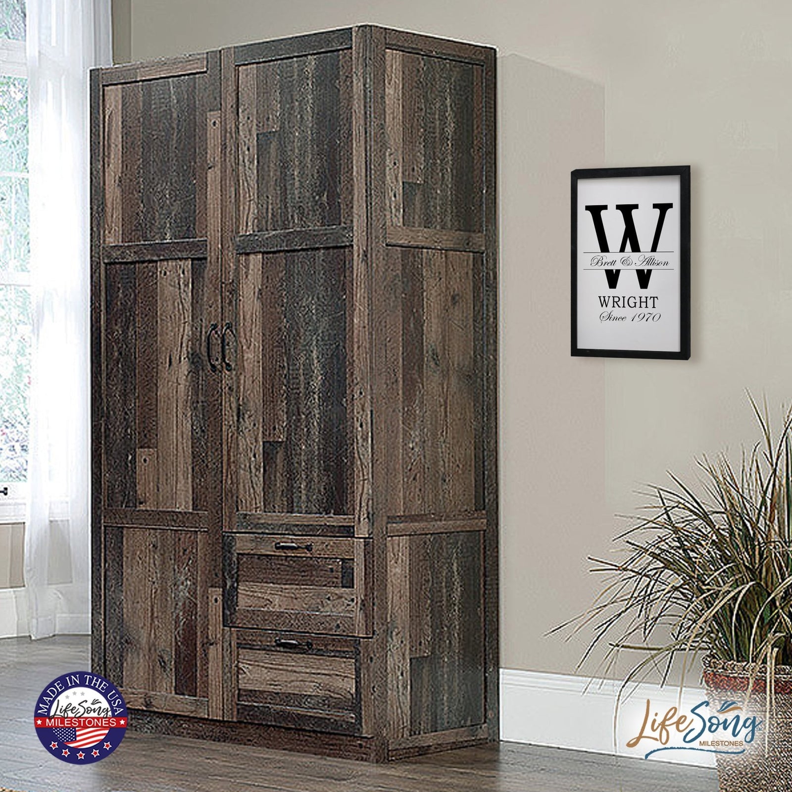 Personalized Modern 12x18in Monogram Letter W - Framed Shadow Box Family Sign Home Décor Wall Art Plaque - LifeSong Milestones