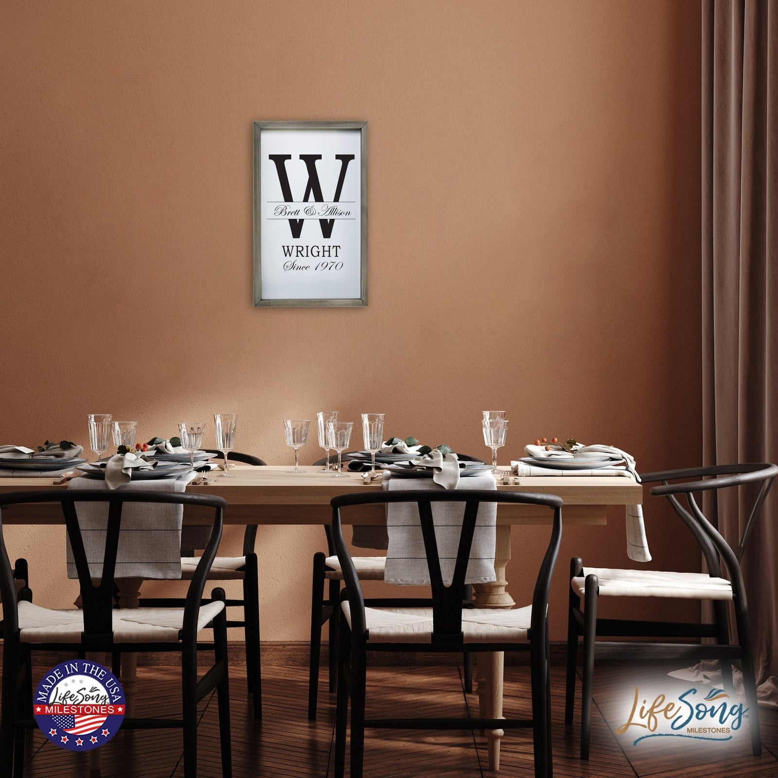 Personalized Modern 12x18in Monogram Letter W - Framed Shadow Box Family Sign Home Décor Wall Art Plaque - LifeSong Milestones